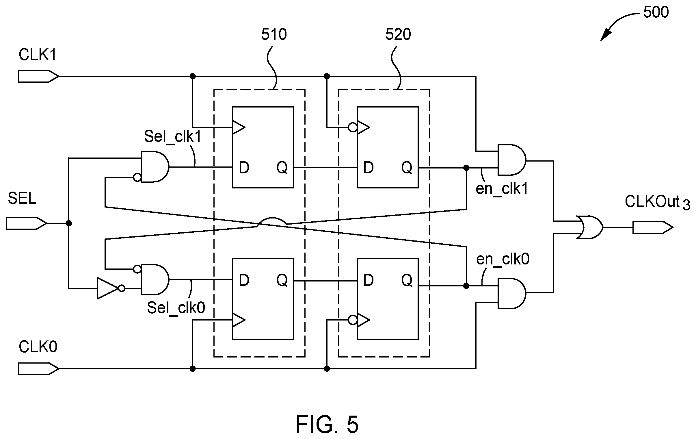 Patent US11824539 Figure 3 – Clock multiplexer circuitry with glitch reduction