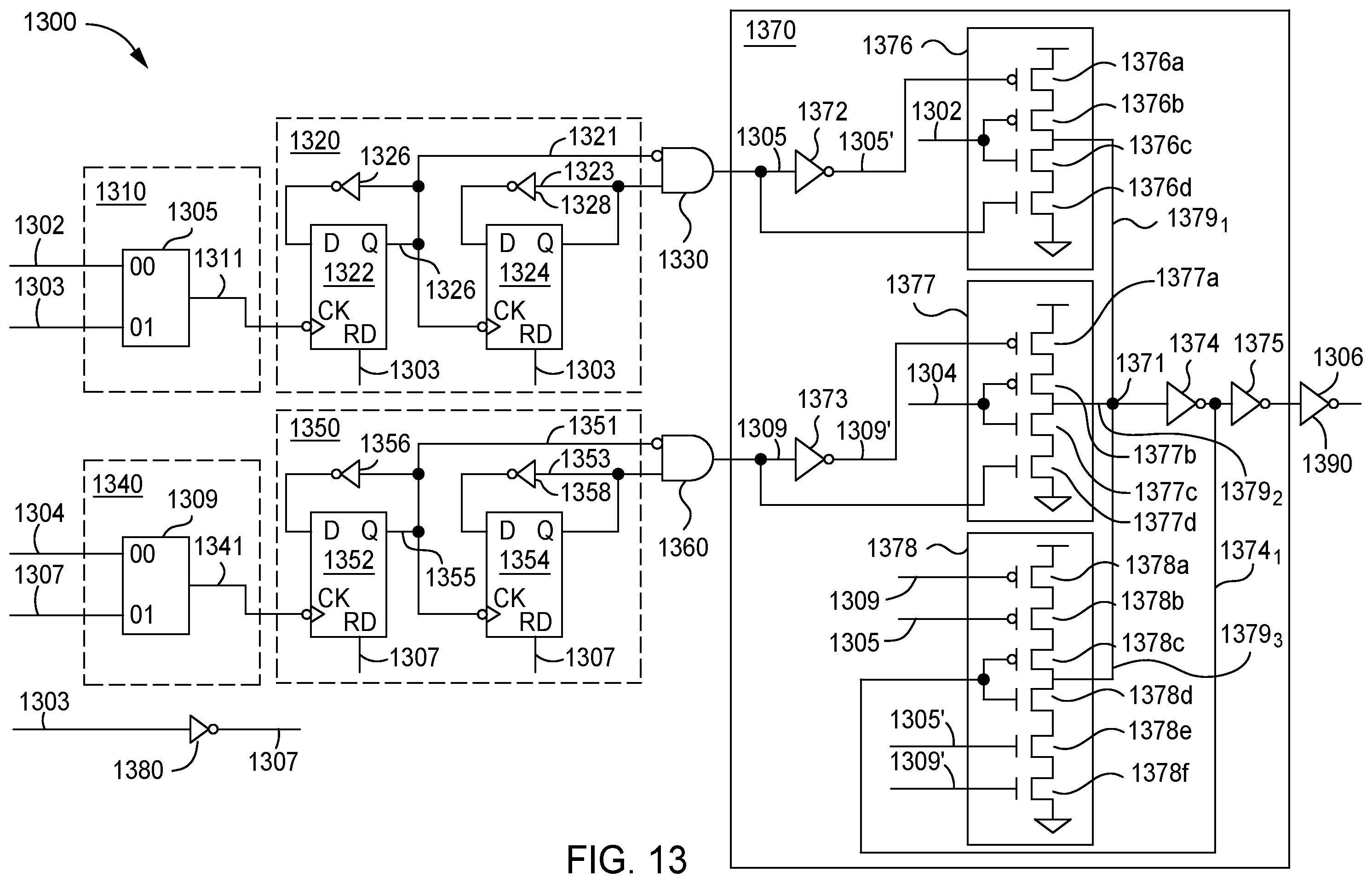 Patent US11824539 Figure 11 – Clock multiplexer circuitry with glitch reduction