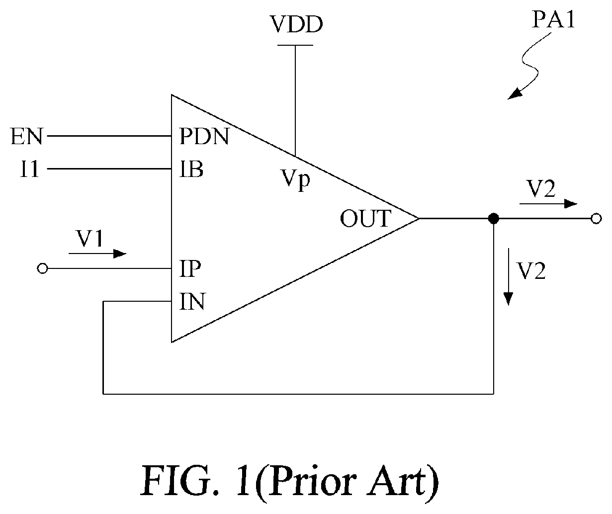 Patent US11824553 Figure 1 – Unity-gain buffer circuit structure