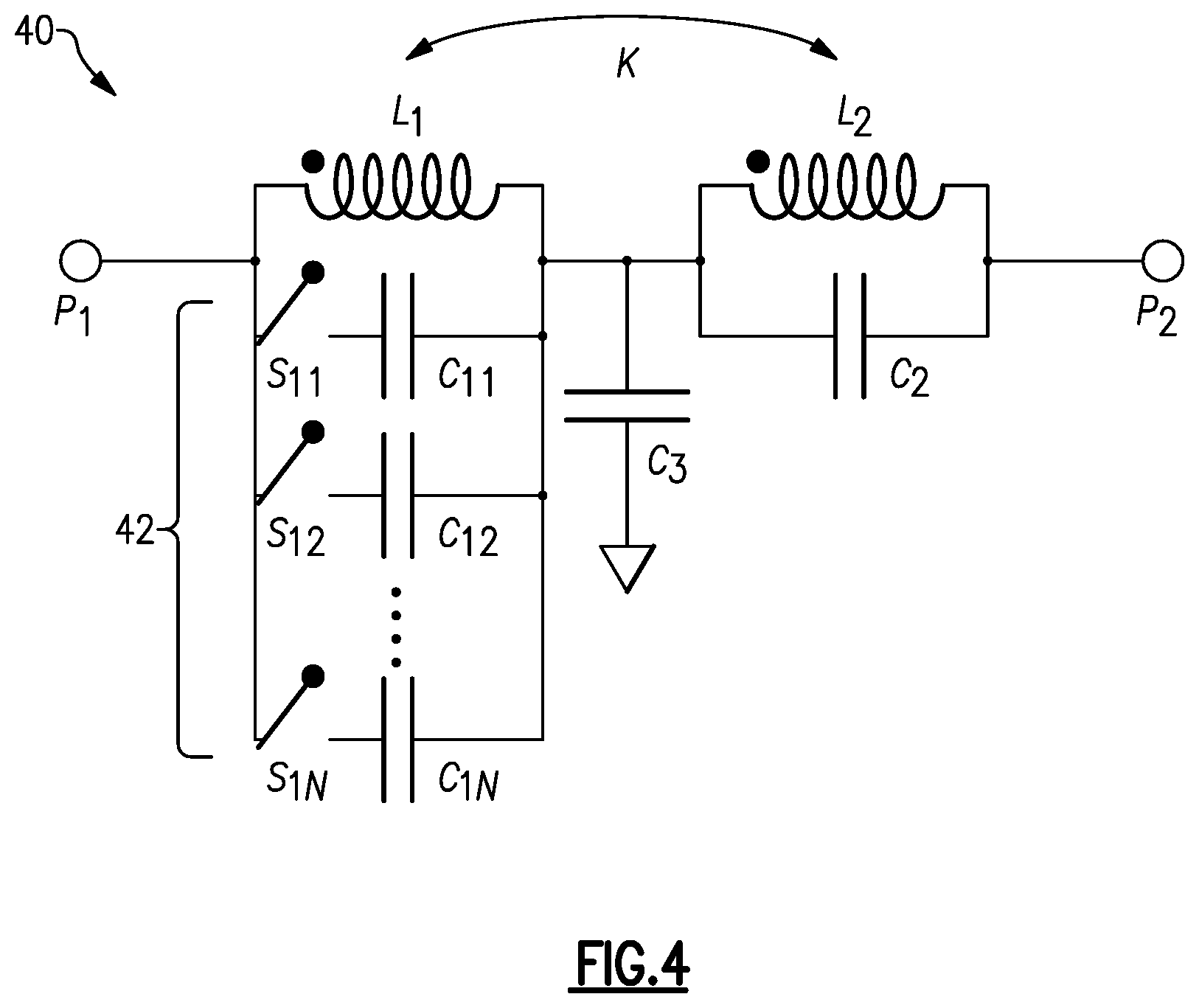 Patent US11824569 Figure 5 – Radio frequency system with tunable filters including tunable filter with mutually coupled inductors