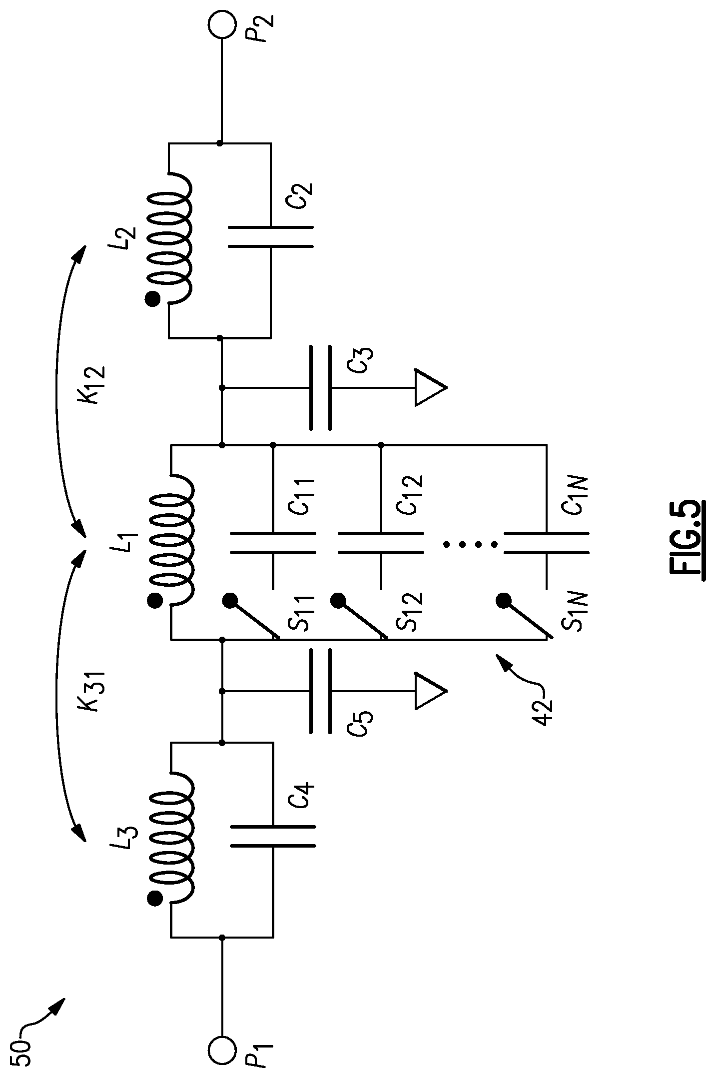 Patent US11824569 Figure 6 – Radio frequency system with tunable filters including tunable filter with mutually coupled inductors