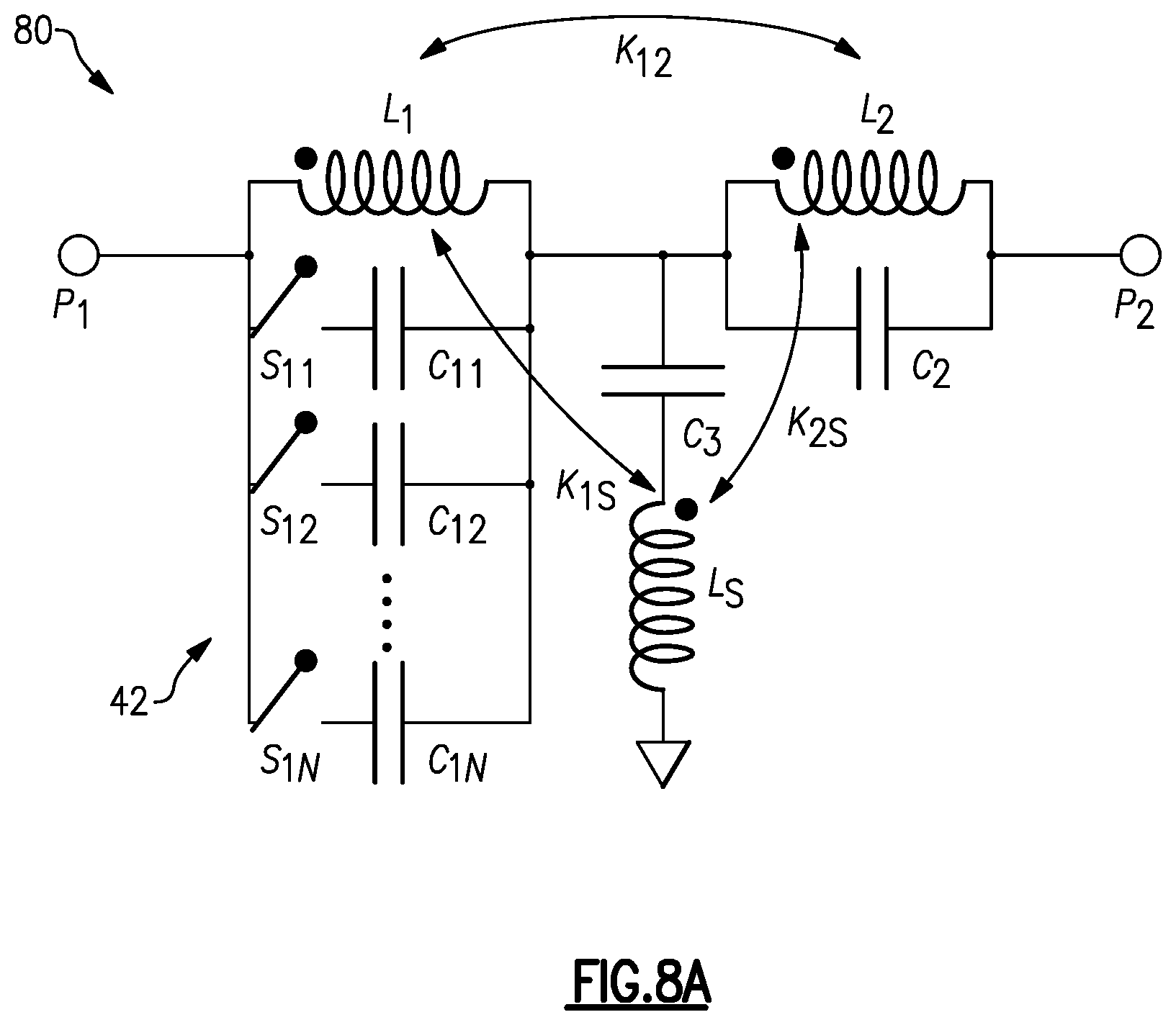Patent US11824569 Figure 9 – Radio frequency system with tunable filters including tunable filter with mutually coupled inductors