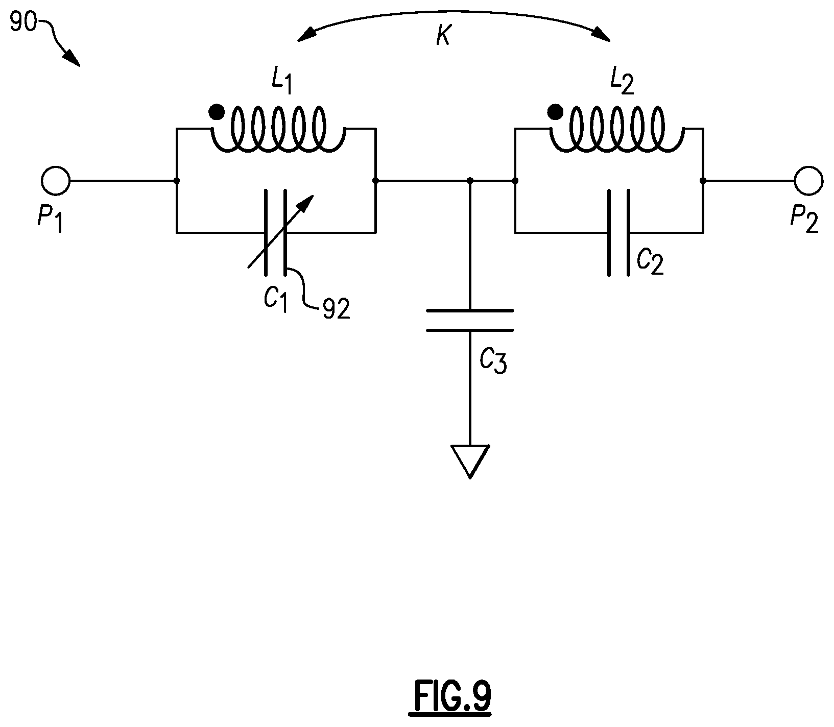 Patent US11824569 Figure 12 – Radio frequency system with tunable filters including tunable filter with mutually coupled inductors