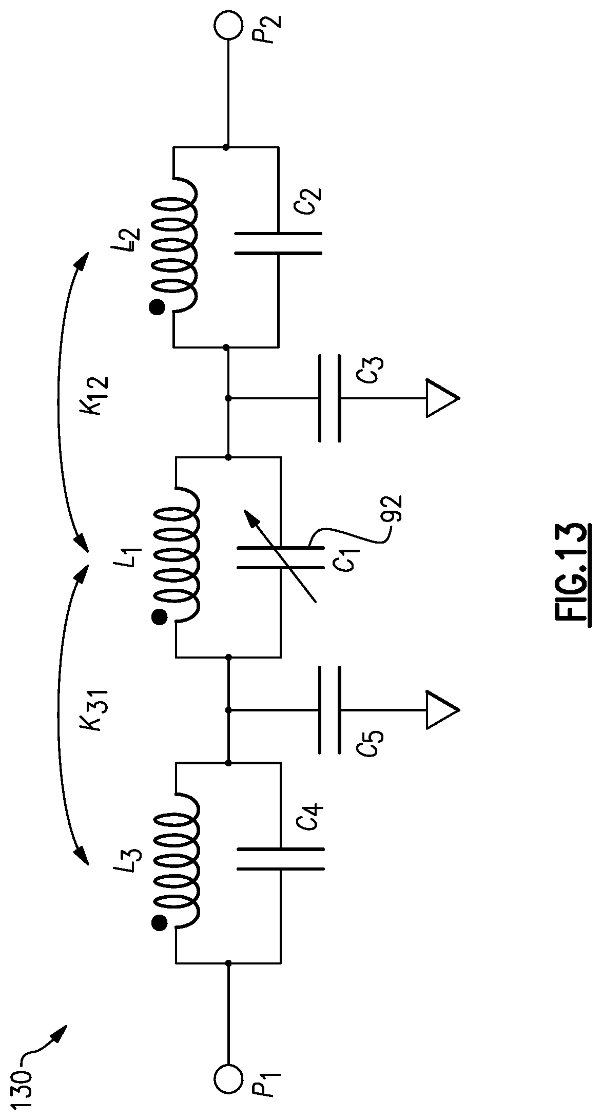 Patent US11824569 Figure 16 – Radio frequency system with tunable filters including tunable filter with mutually coupled inductors