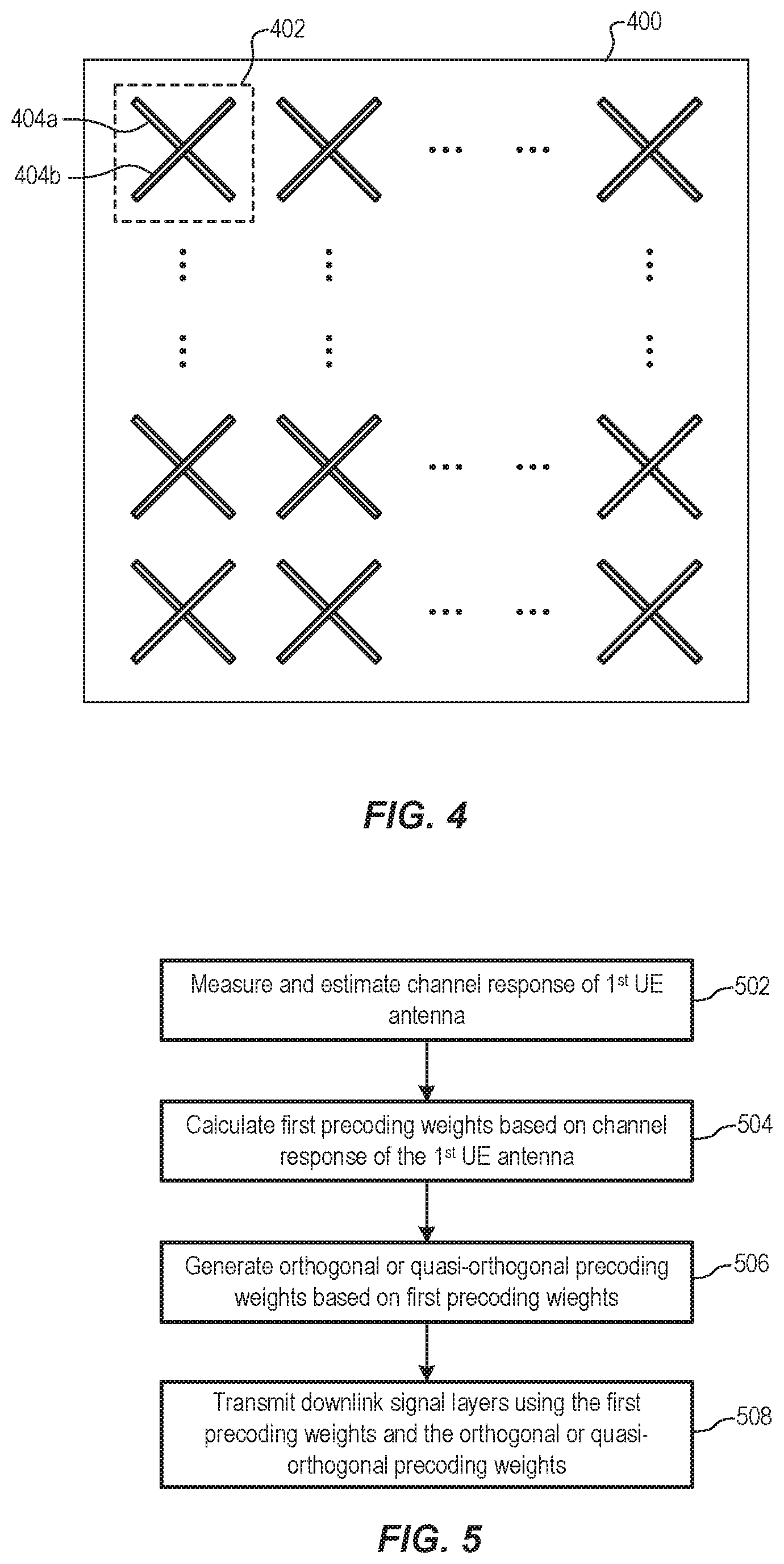 Patent US11824610 Figure 4 – Calculation of beamforming weights for reciprocity based beamforming without UE transmit antenna selection