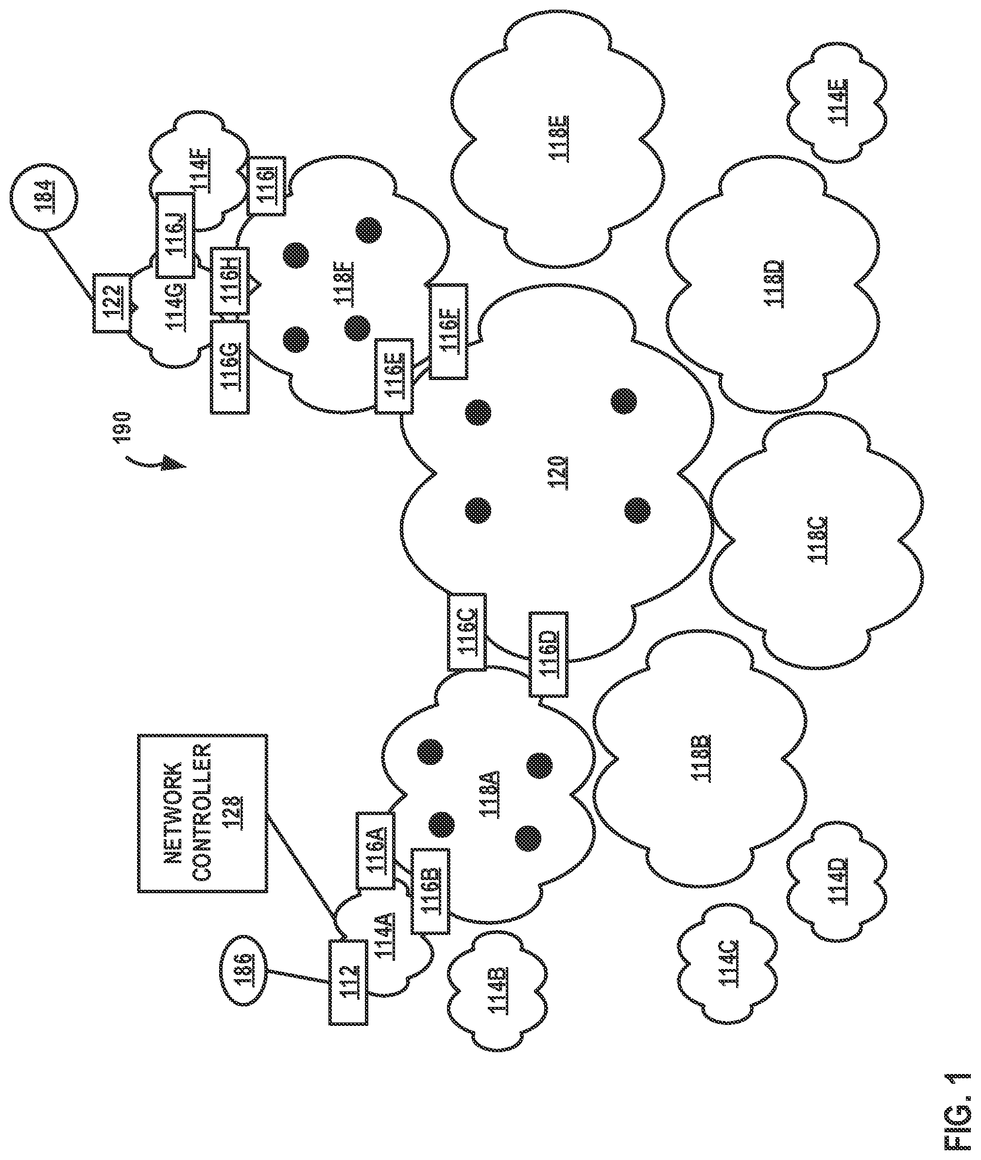 Patent US11824763 Figure 1 – Filtering topologies for path computation in massively scaled networks