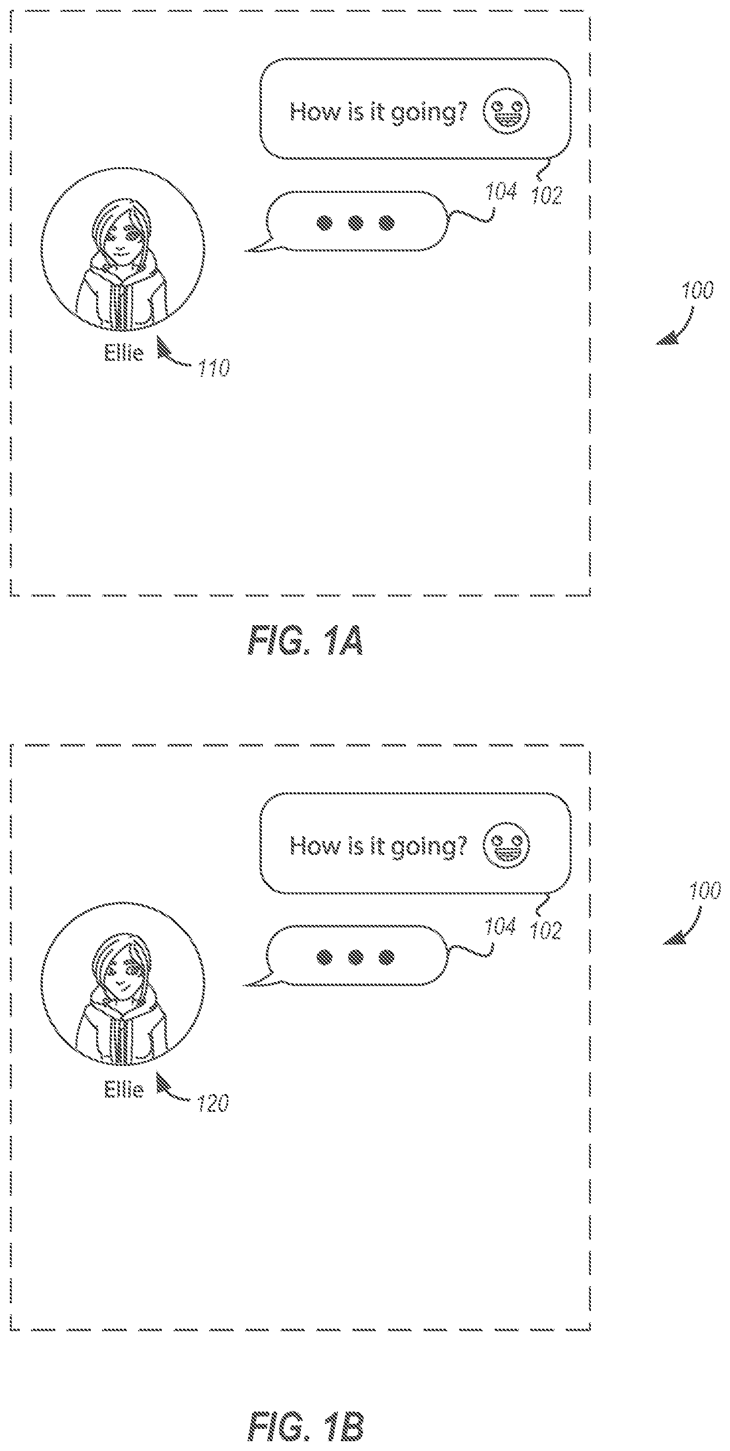 Patent US11824821 Figure 1 – Modifying an avatar to reflect a user's expression in a messaging platform