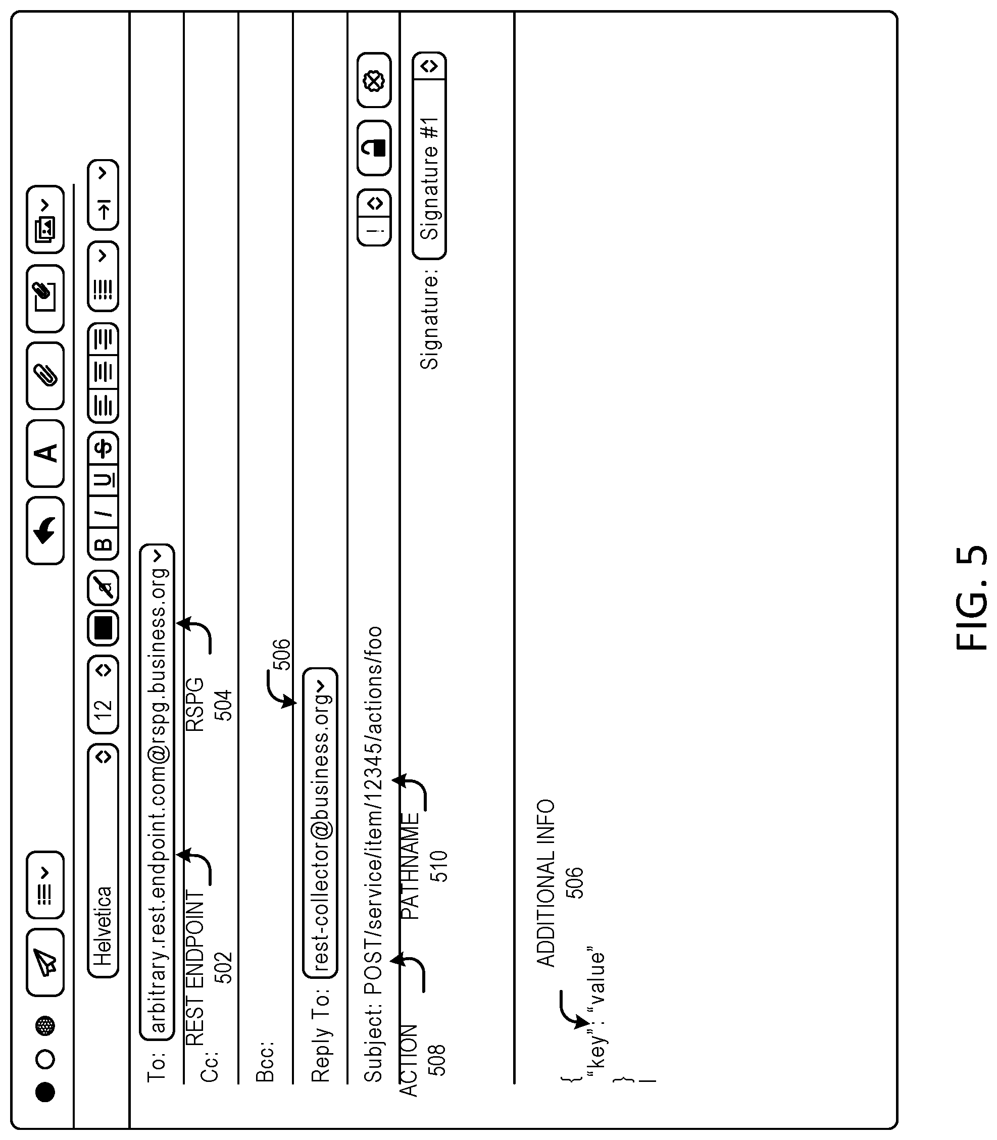 Patent US11824941 Figure 5 – Accessing representational state transfer application programming interfaces using simple mail transfer protocol