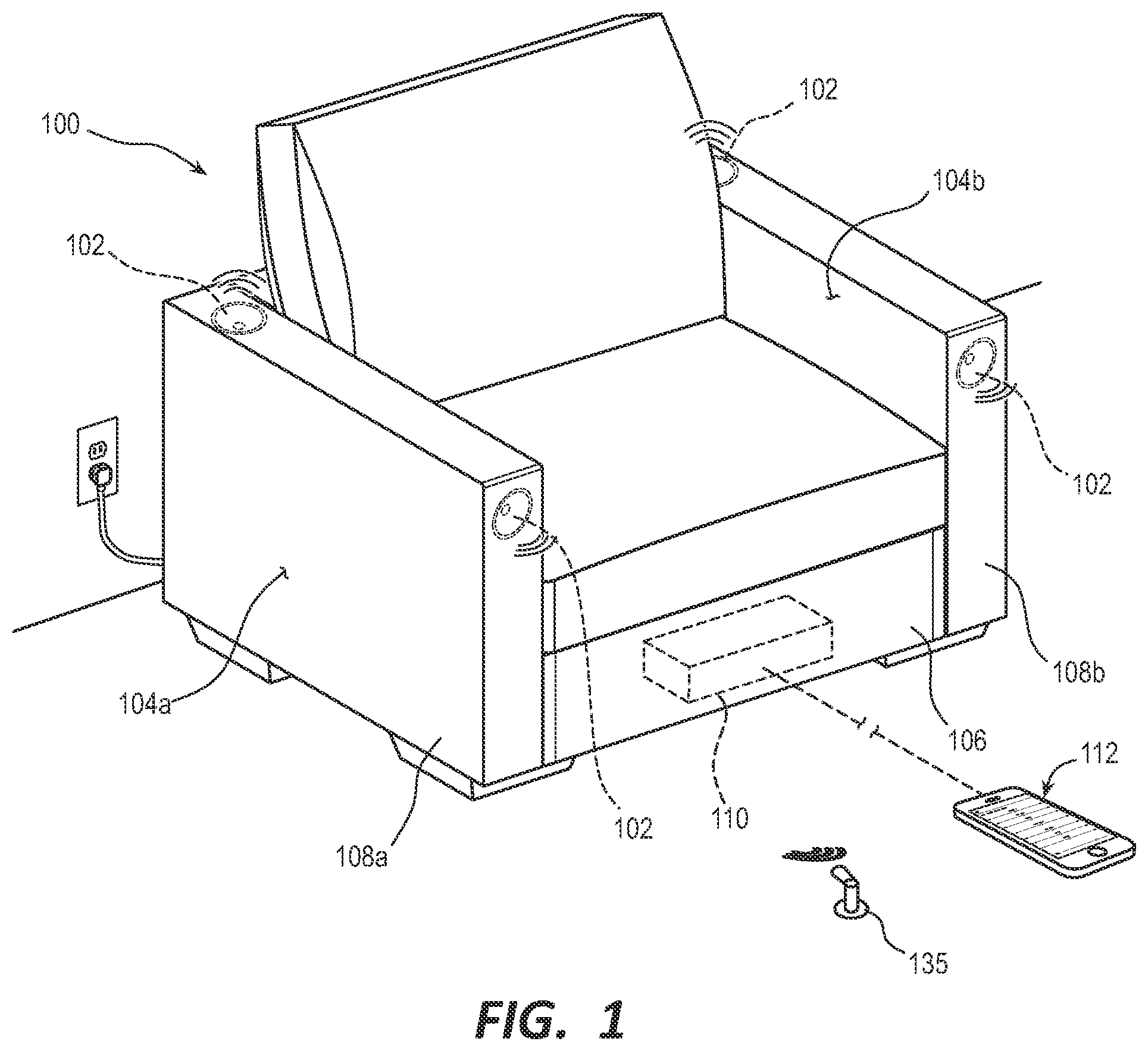 Patent US11832039 Figure 1 – Tuning calibration technology for systems and methods for acoustically correcting sound loss through fabric