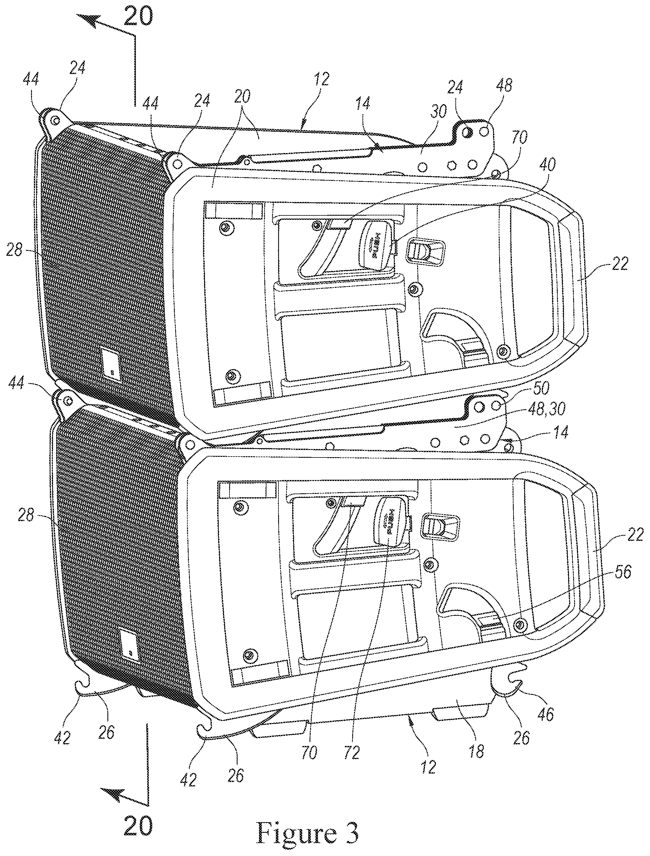 Patent US11832040 Figure 3 – Speaker array with adjustable hanging system