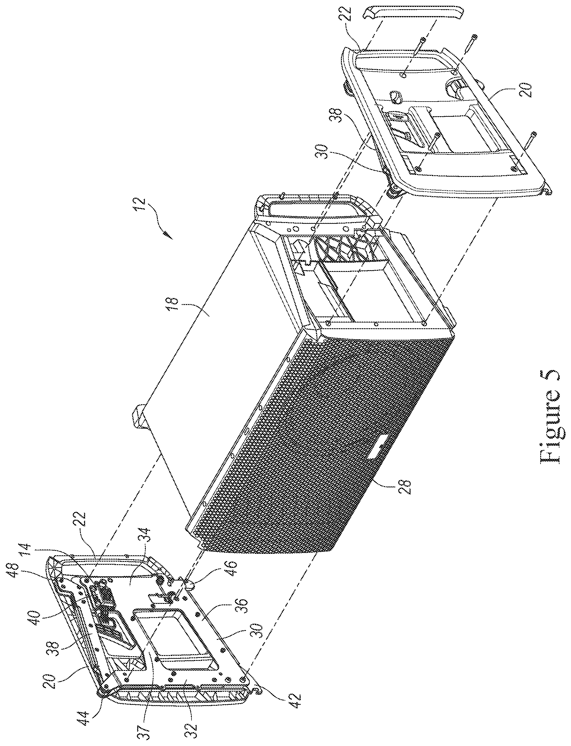 Patent US11832040 Figure 5 – Speaker array with adjustable hanging system