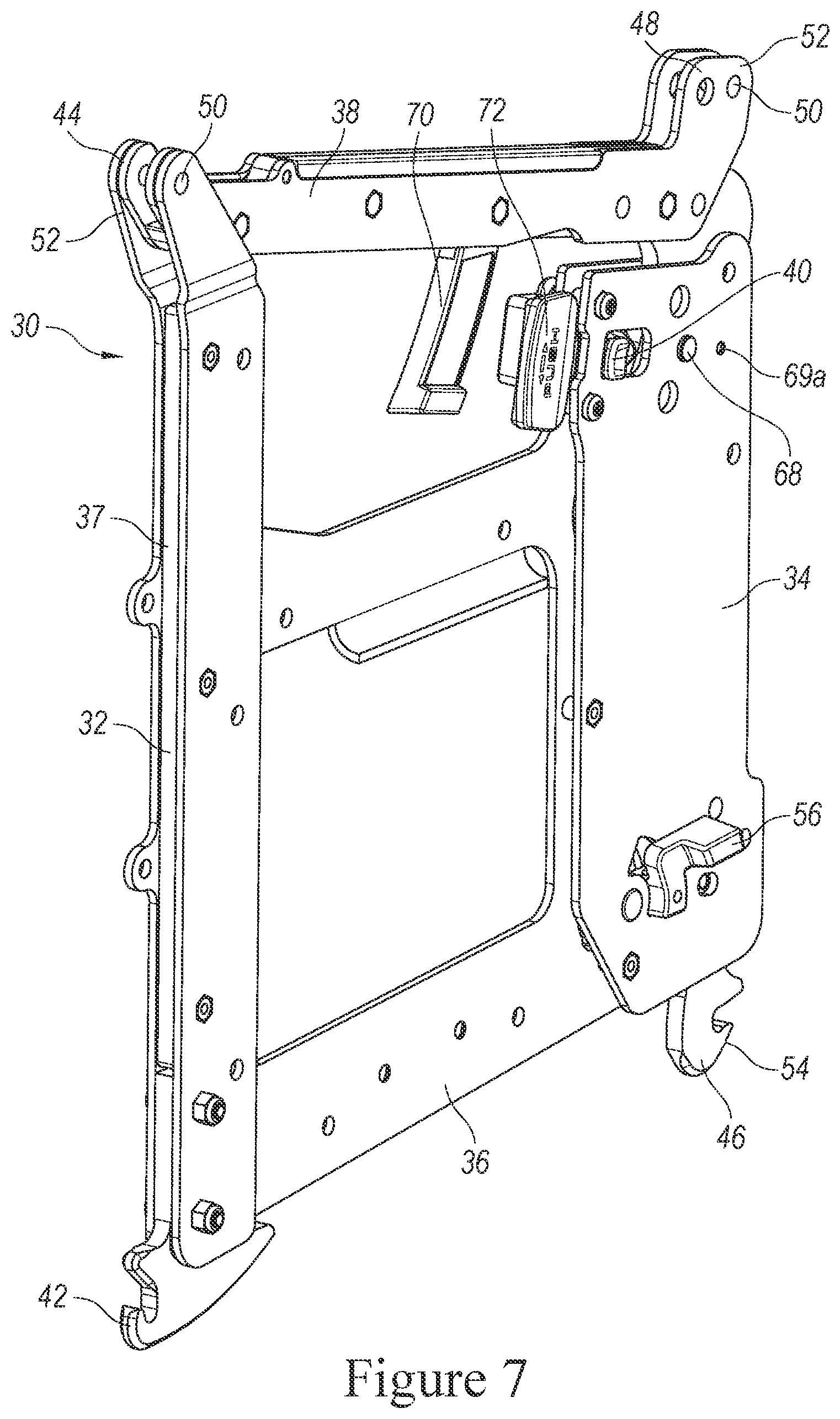 Patent US11832040 Figure 7 – Speaker array with adjustable hanging system