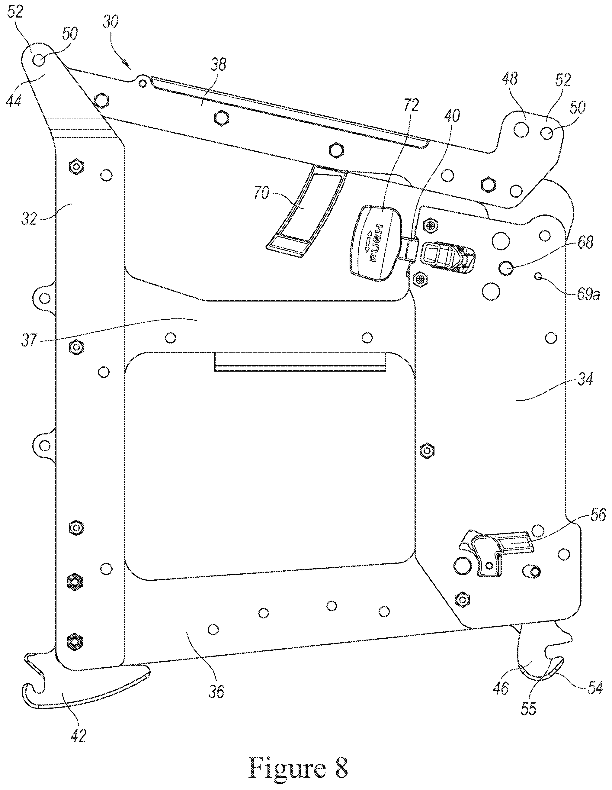 Patent US11832040 Figure 8 – Speaker array with adjustable hanging system
