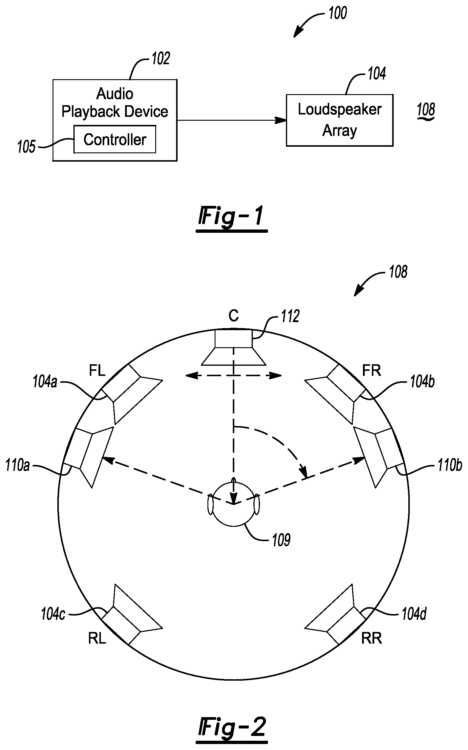 Patent US11832079 Figure 1 – System and method for providing stereo image enhancement of a multi-channel loudspeaker setup