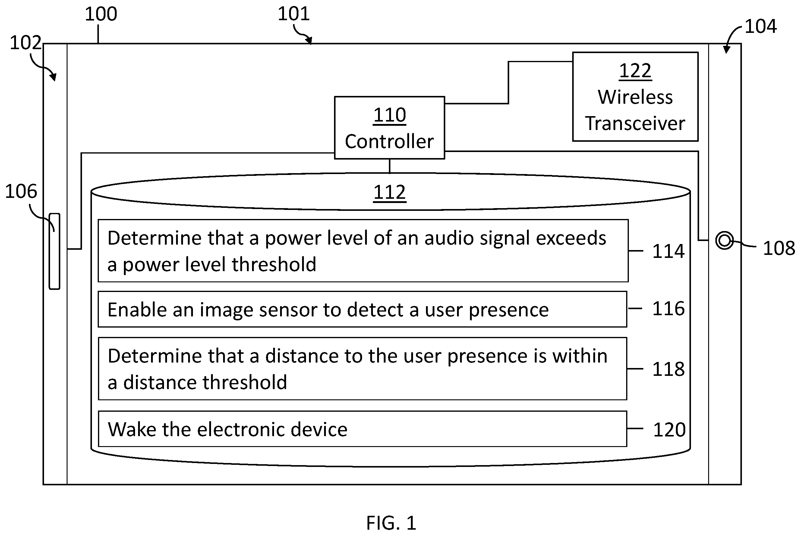 Patent US11832187 Figure 1 – Electronic device wakes