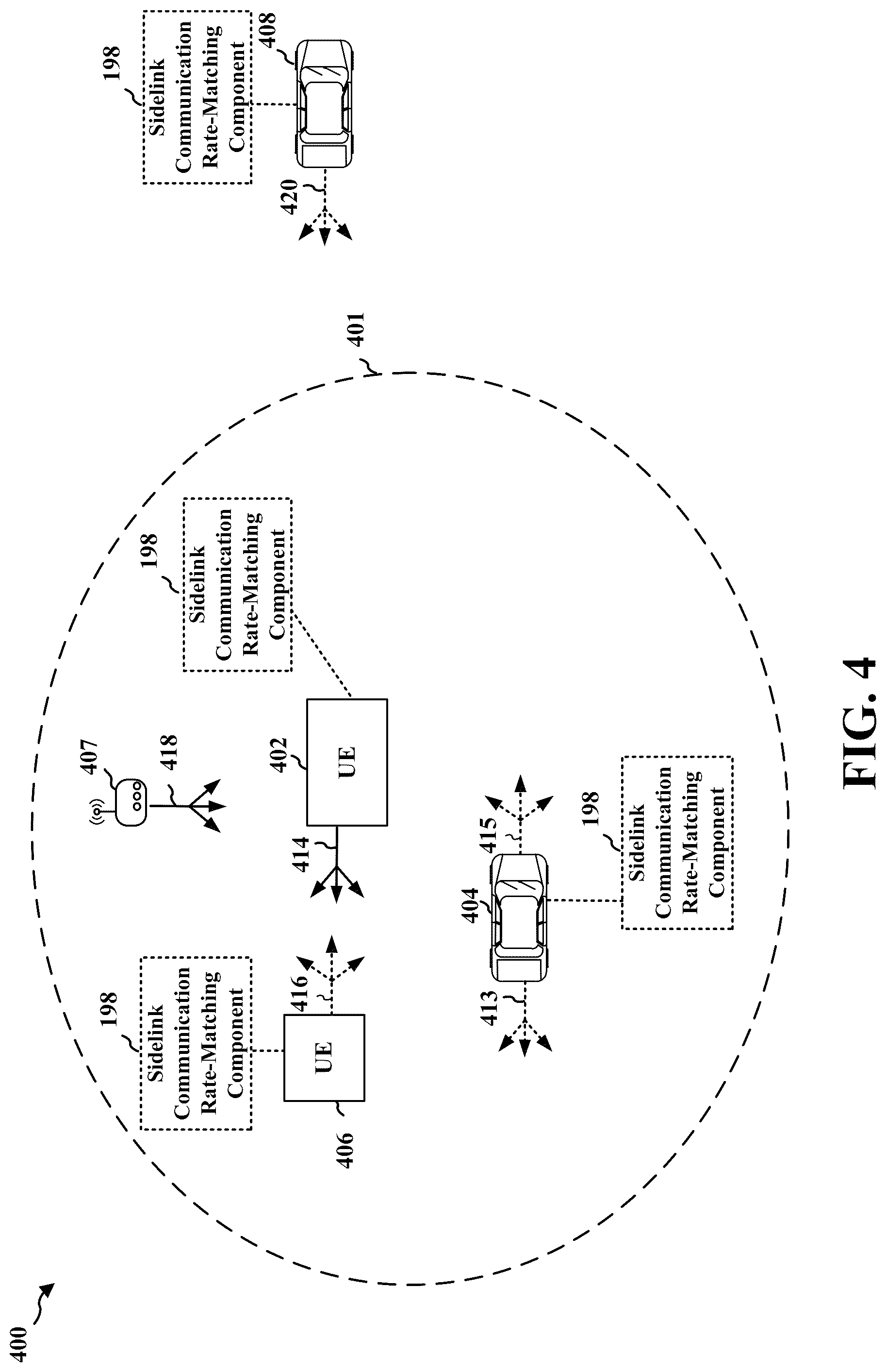Patent US11832219 Figure 4 – Frame-matching sidelink communication around sidelink RS