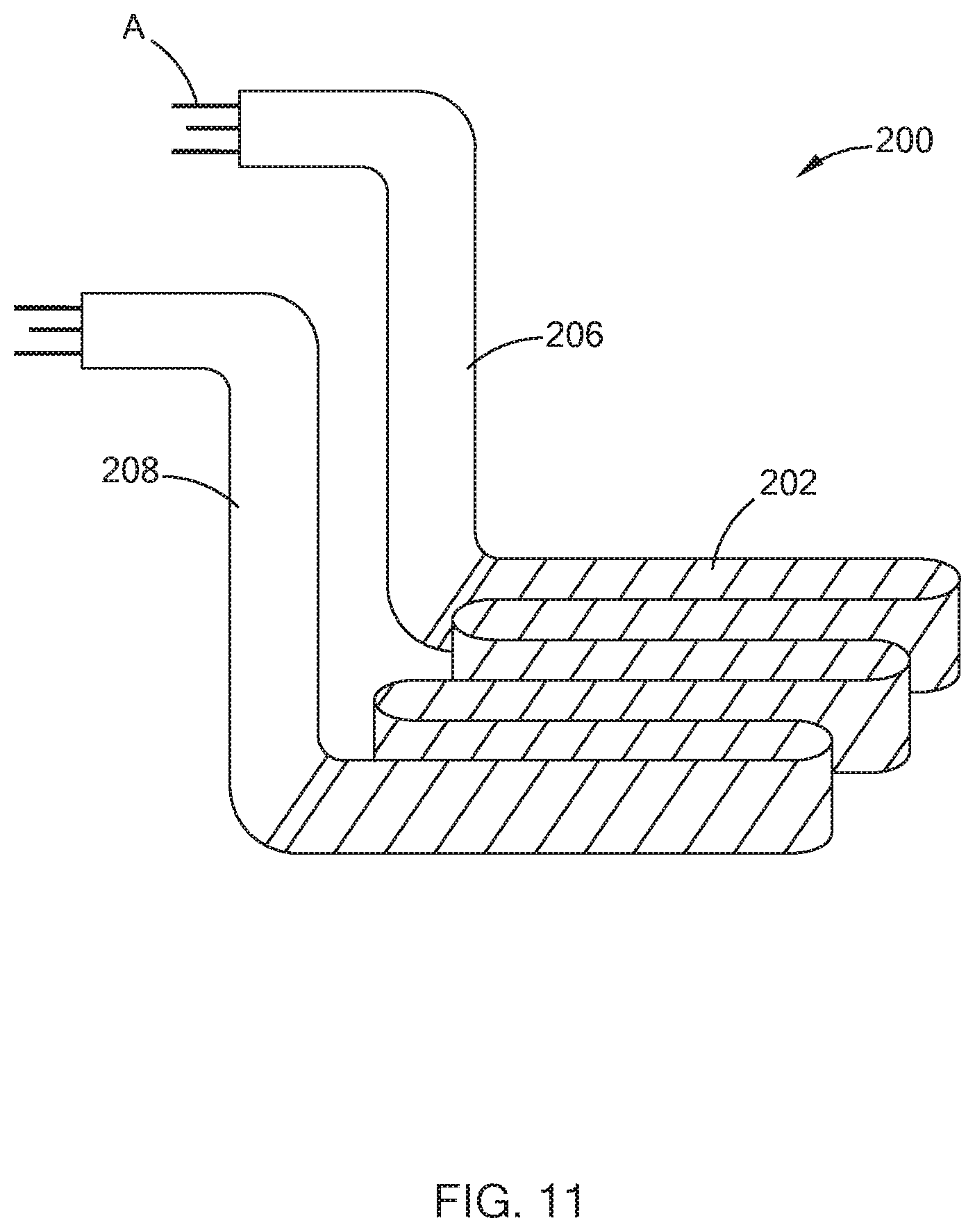 Patent US11832356 Figure 11 – Resistive heater with temperature sensing power pins