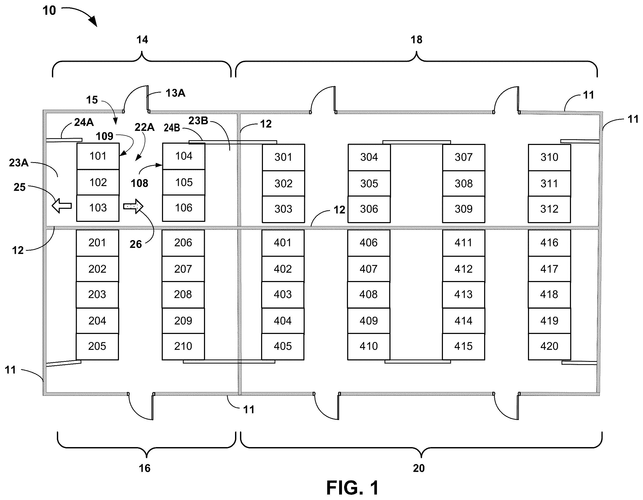 Patent US11832376 Figure 1 – Fold away blanking panel system