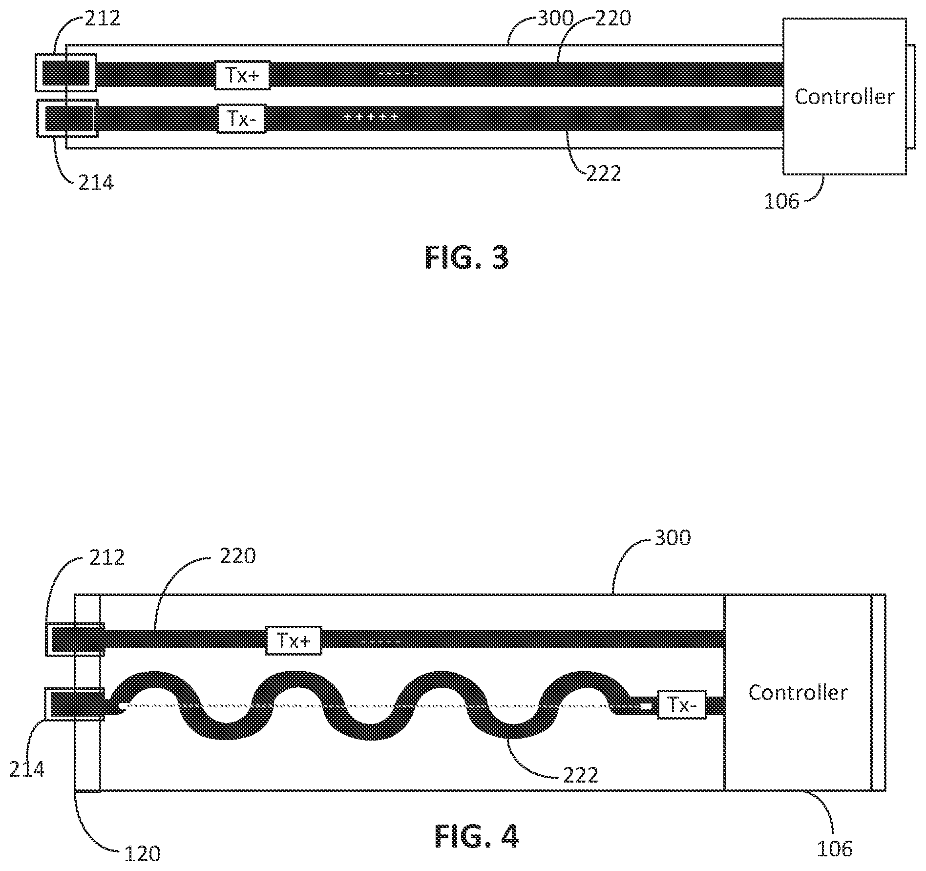 Patent US11832383 Figure 3 – Shared vias for differential pair trace routing