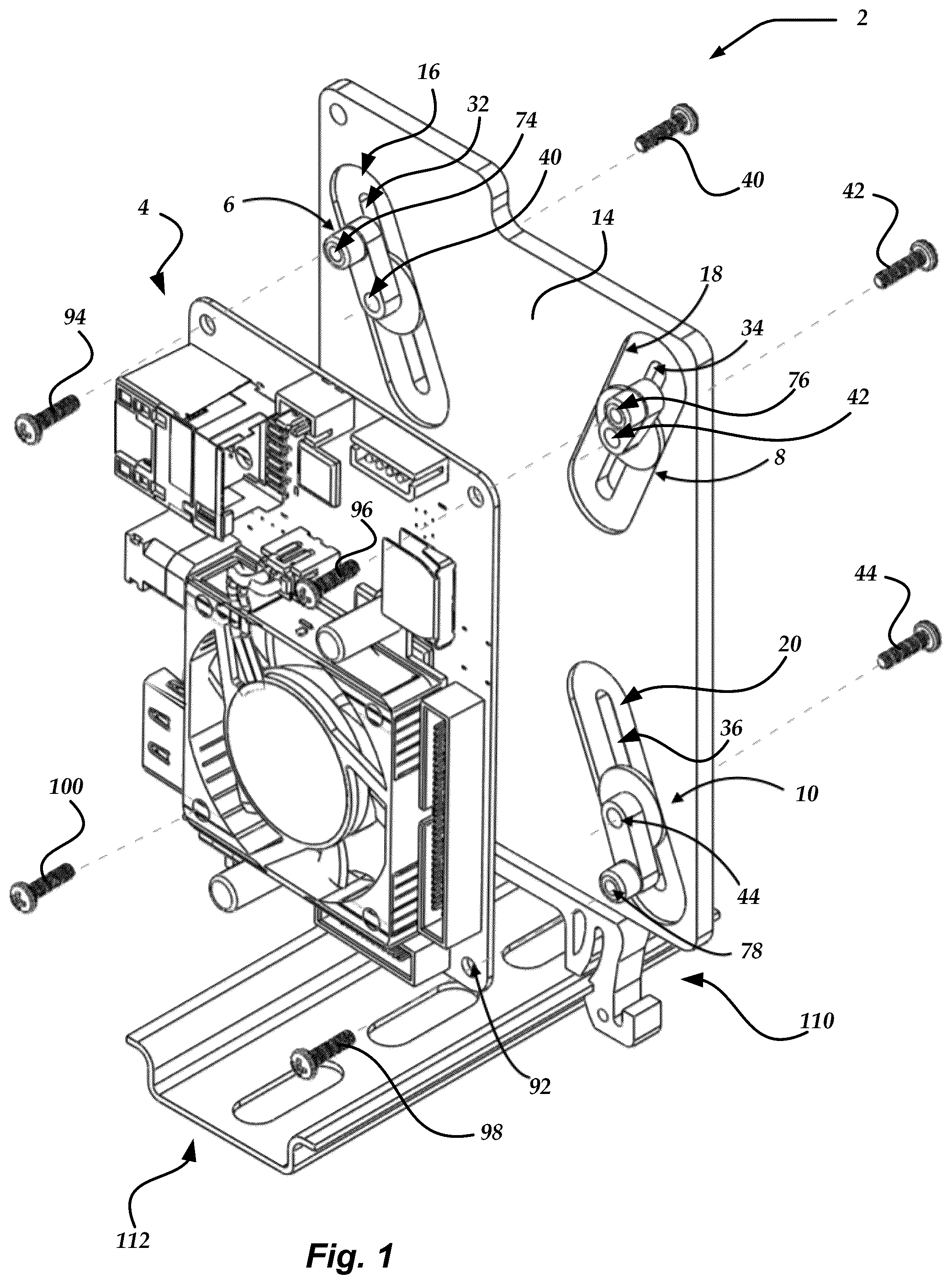 Patent US11832412 Figure 1 – Universal mounting device for printed circuit boards