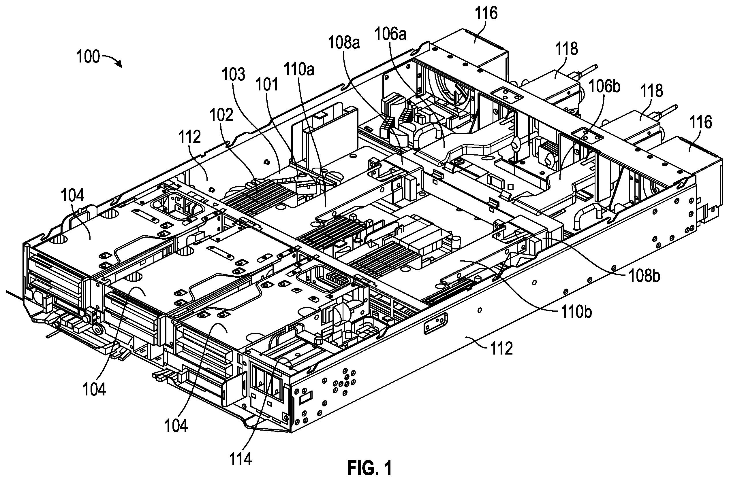 Patent US11832417 Figure 1 – Support bracket for liquid cooling cold plate mechanism
