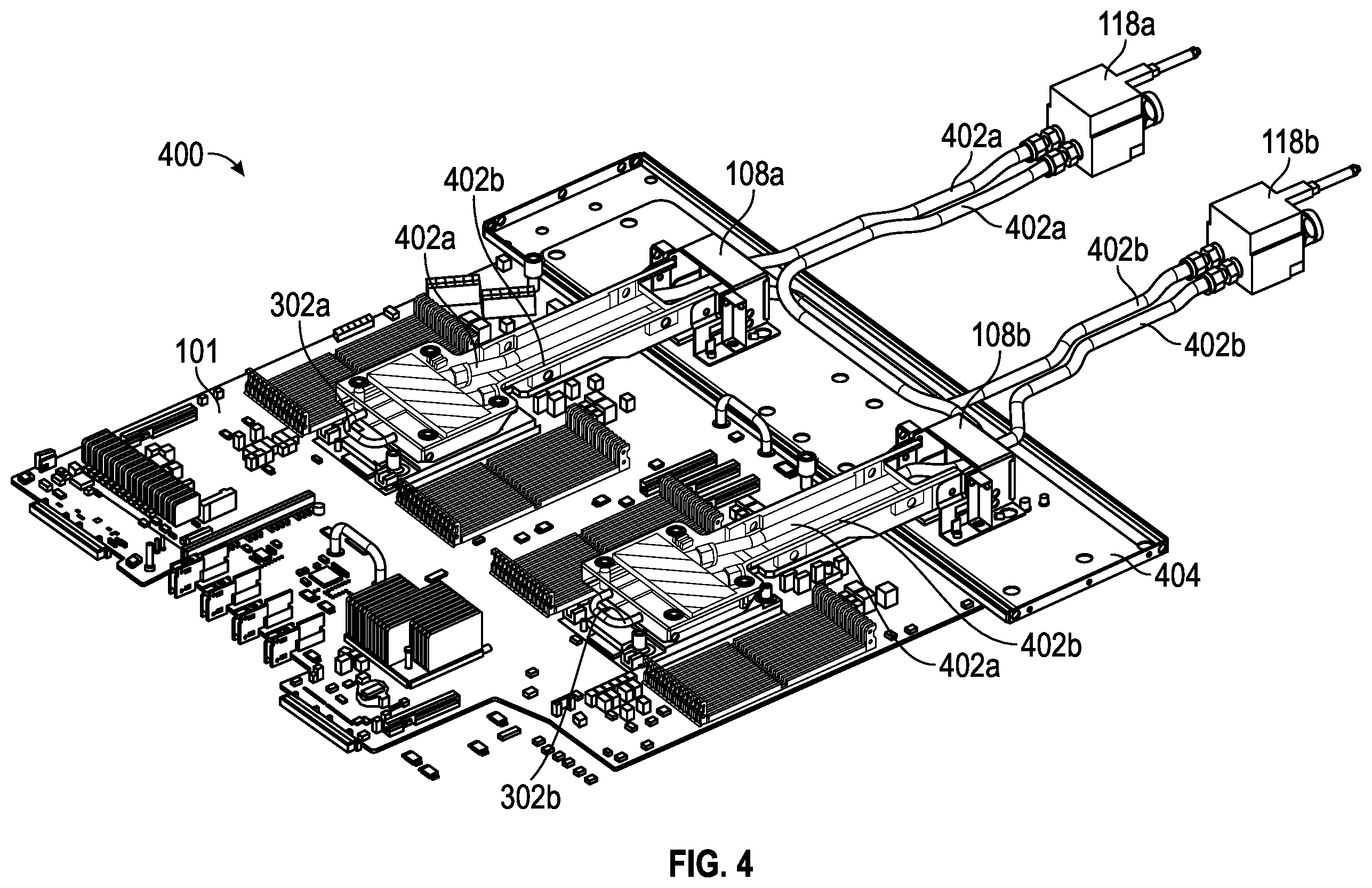 Patent US11832417 Figure 4 – Support bracket for liquid cooling cold plate mechanism