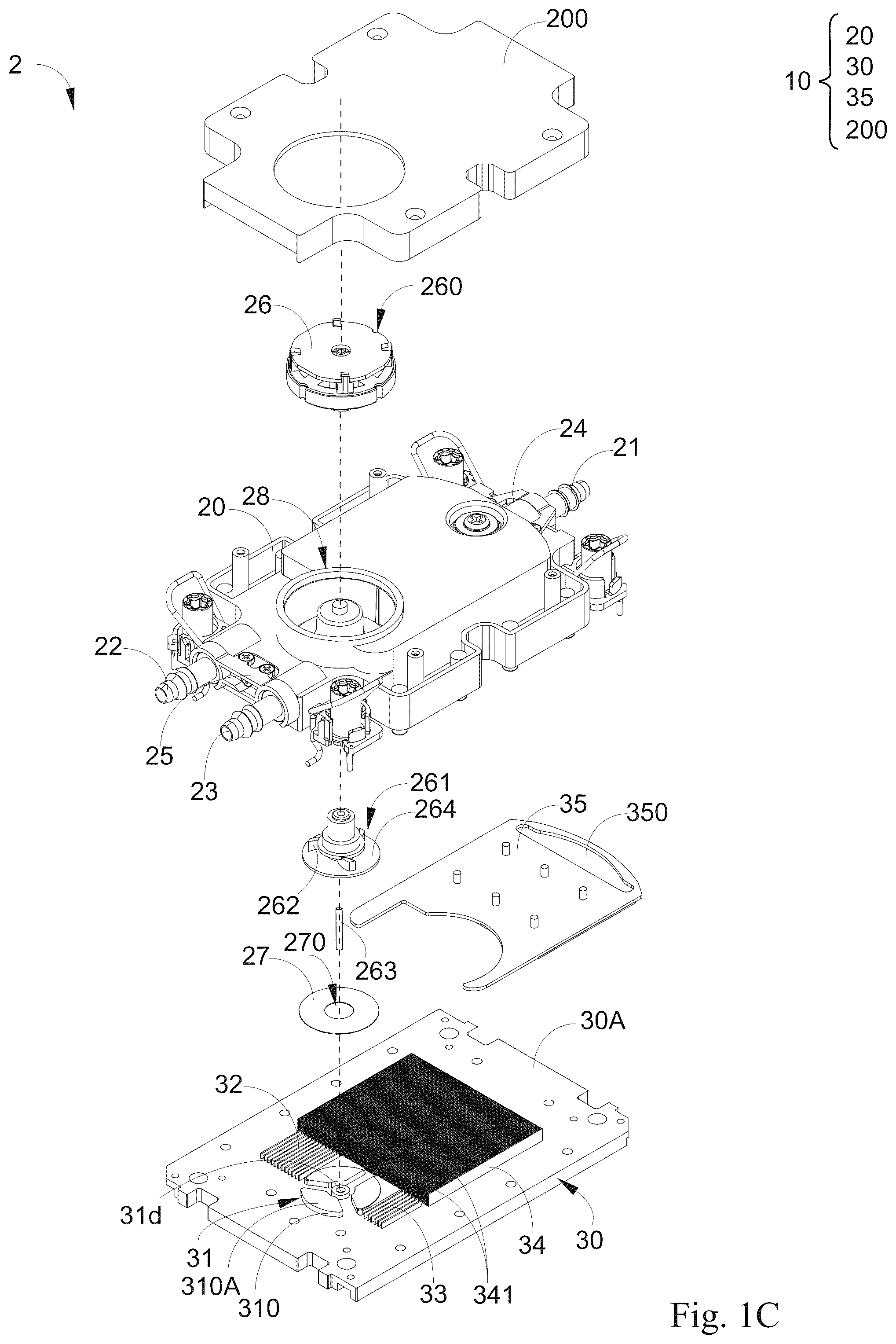 Patent US11832418 Figure 2 – Liquid cooling module and its liquid cooling head