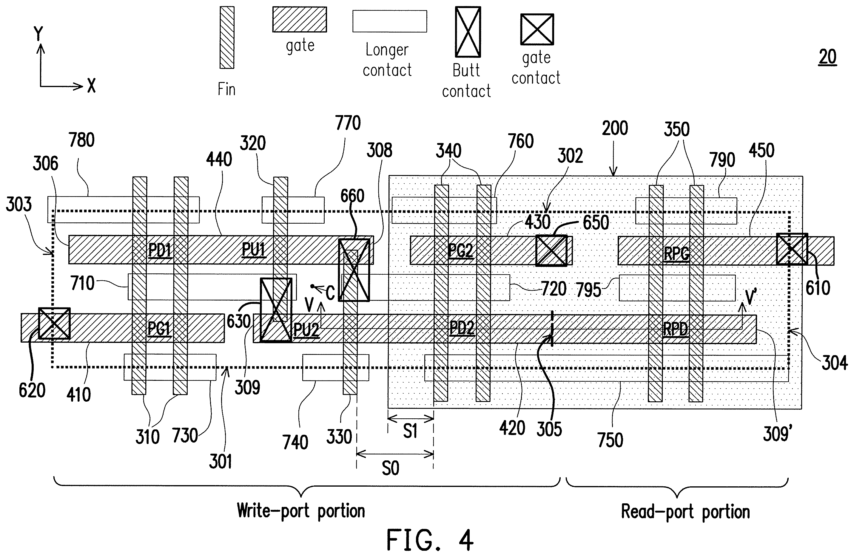 Patent US11832429 Figure 5 – Eight-transistor static random access memory, layout thereof, and method for manufacturing the same