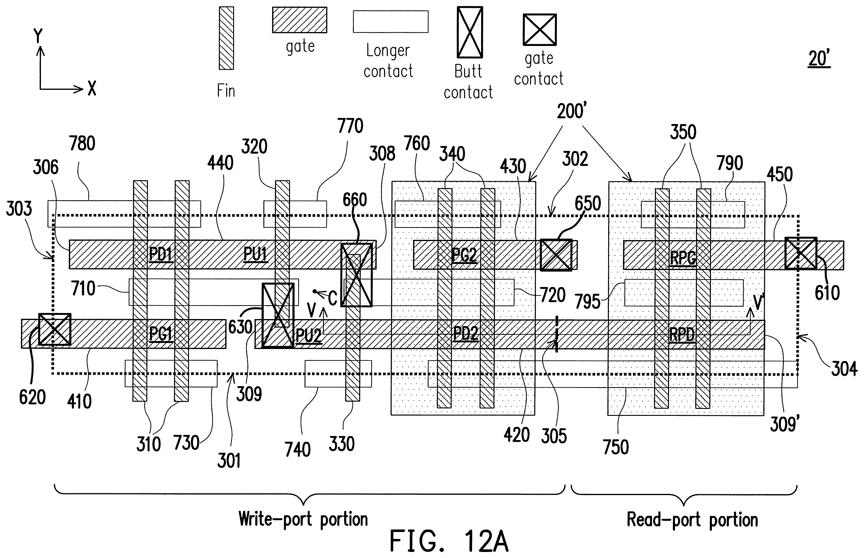 Patent US11832429 Figure 13 – Eight-transistor static random access memory, layout thereof, and method for manufacturing the same