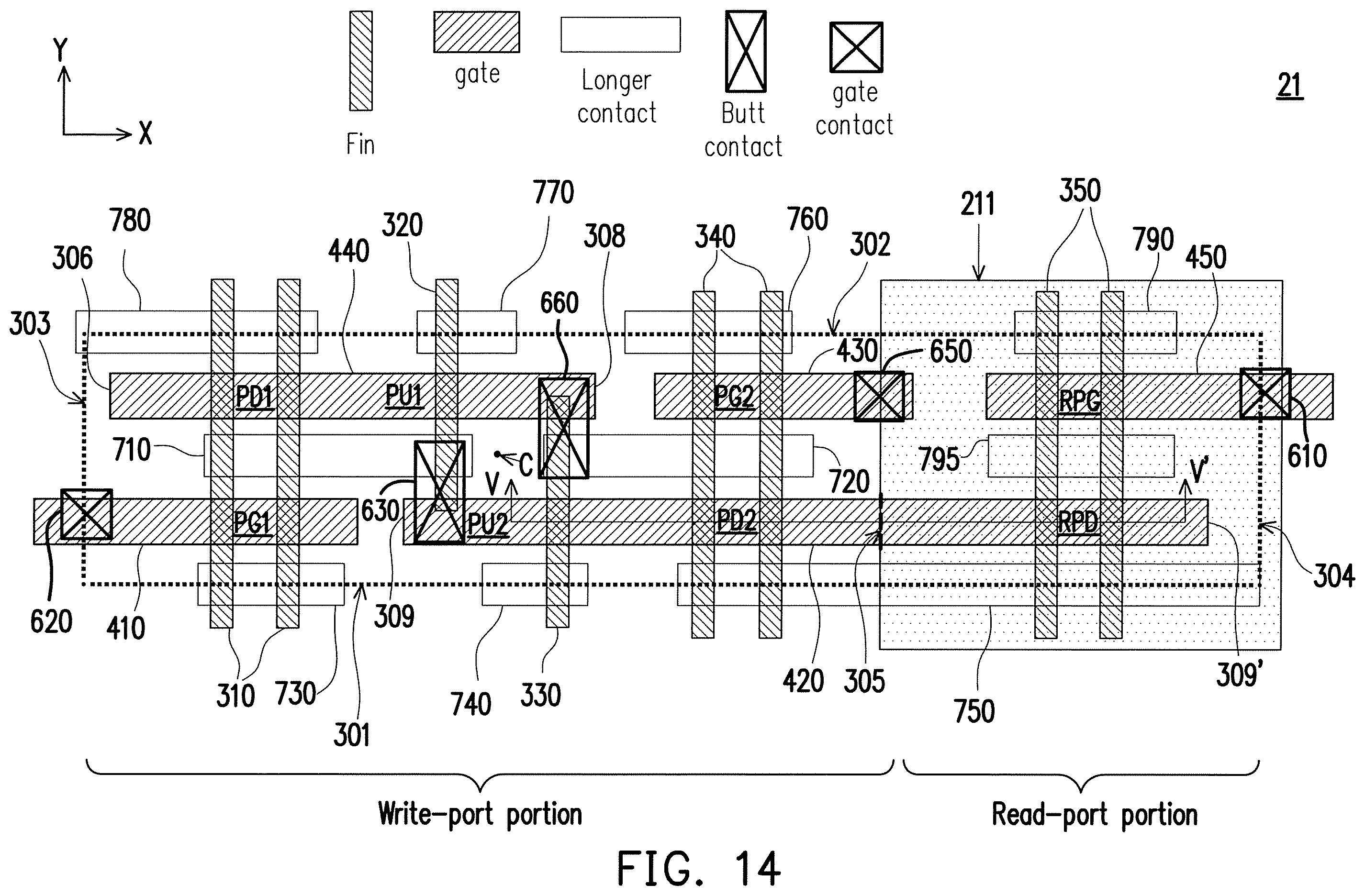 Patent US11832429 Figure 17 – Eight-transistor static random access memory, layout thereof, and method for manufacturing the same