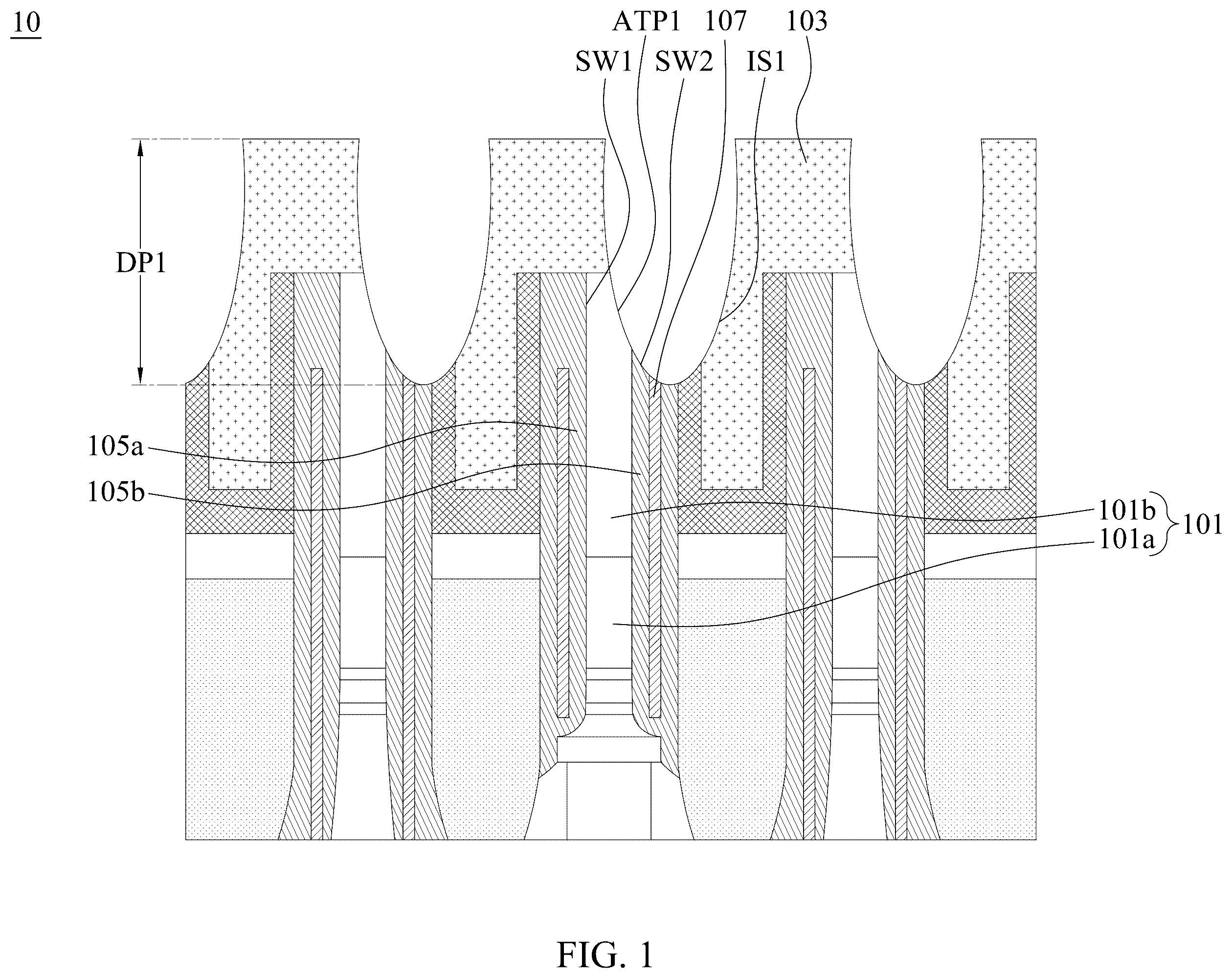Patent US11832437 — Semiconductor memory device with air gaps for reducing current leakage — Figure 1