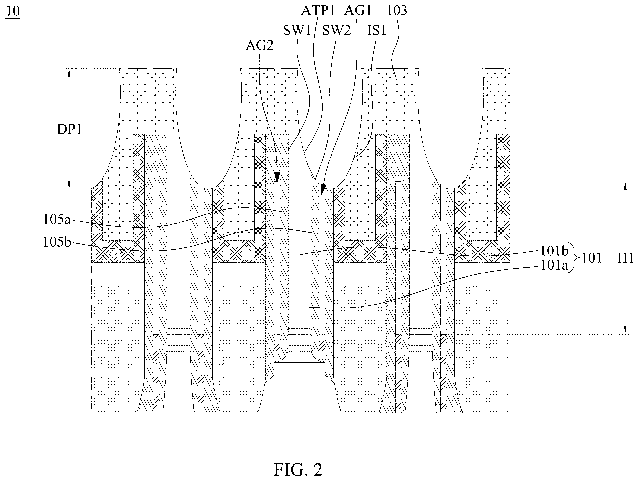 Patent US11832437 Figure 2 – Semiconductor memory device with air gaps for reducing current leakage