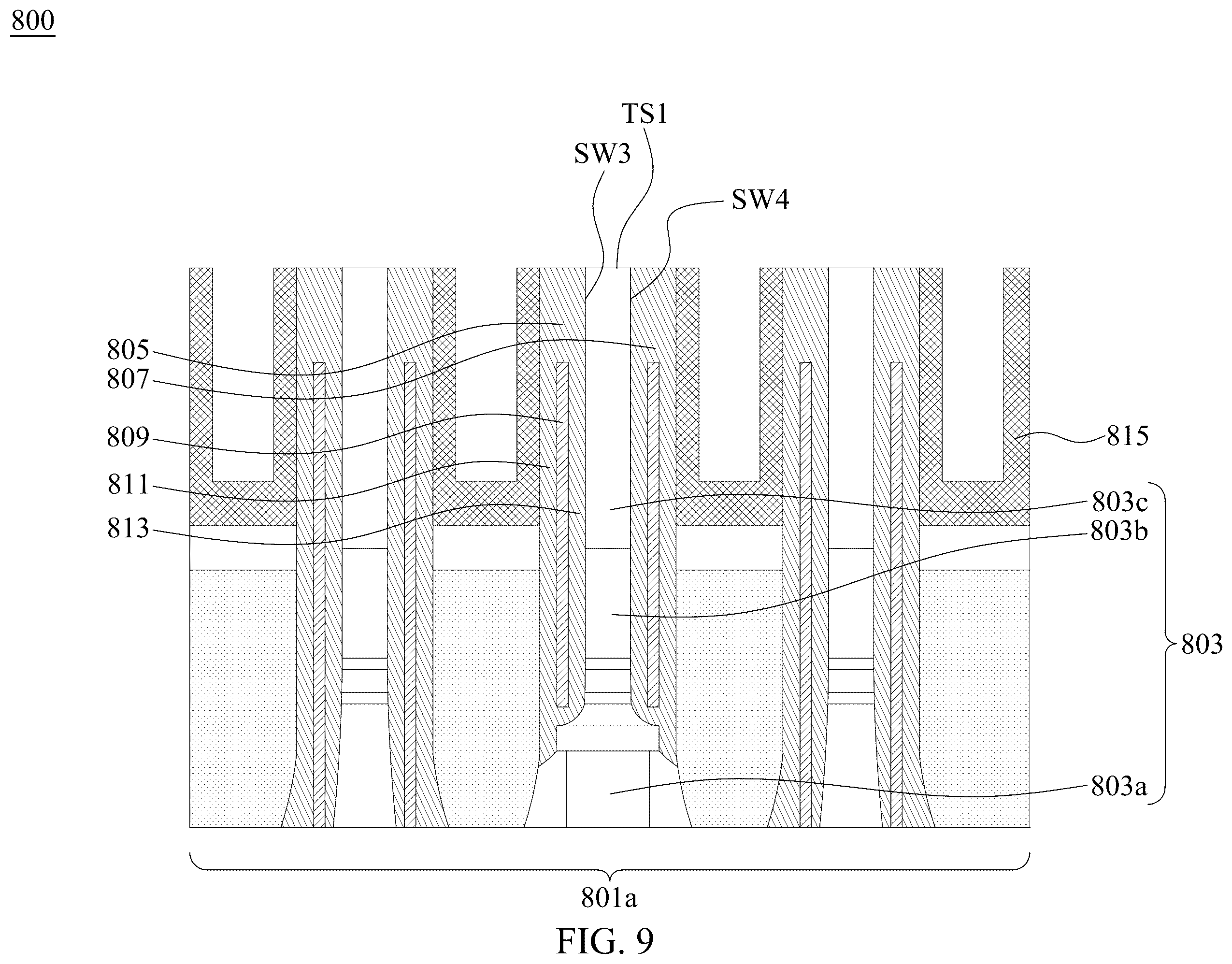 Patent US11832437 Figure 9 – Semiconductor memory device with air gaps for reducing current leakage