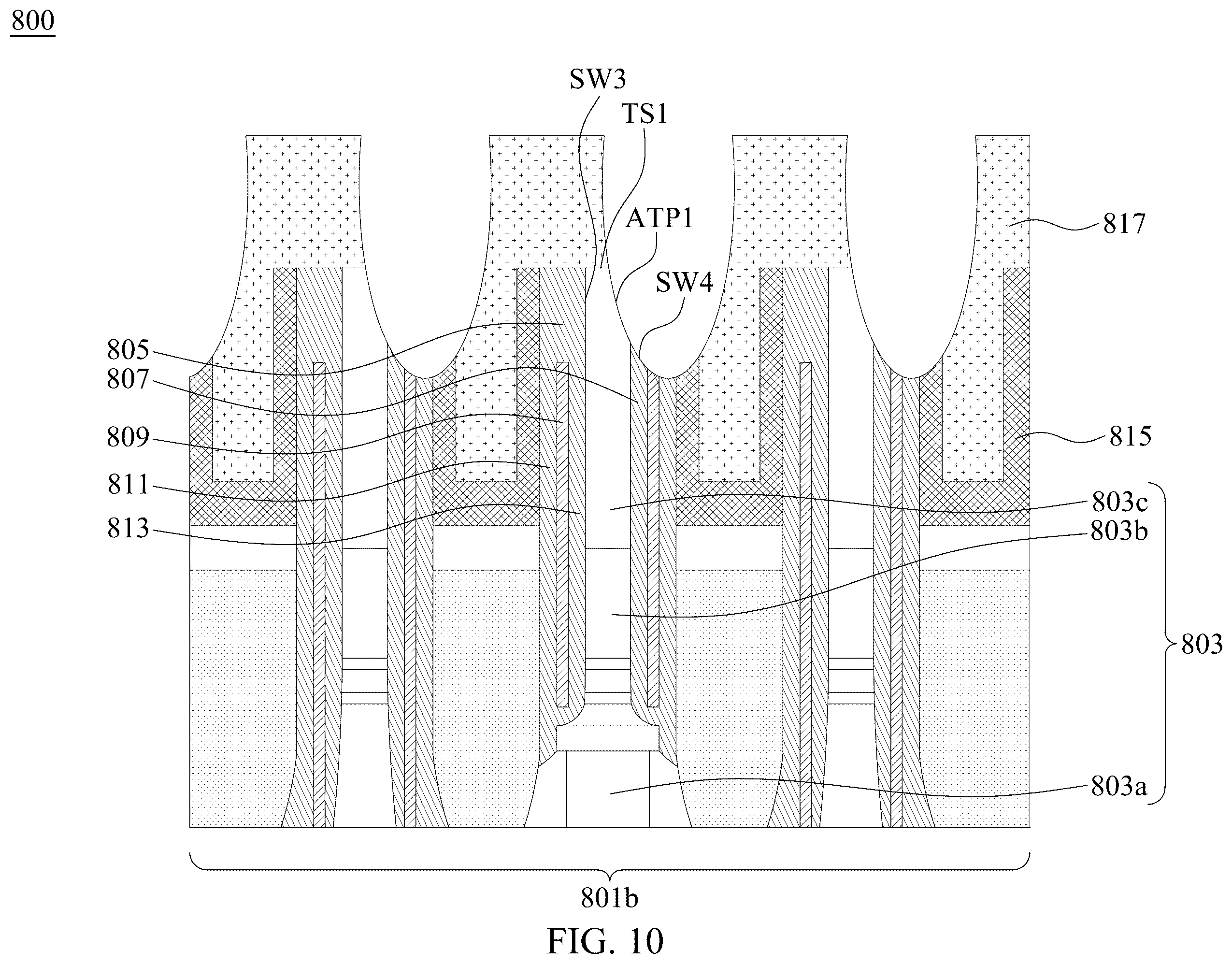 Patent US11832437 Figure 10 – Semiconductor memory device with air gaps for reducing current leakage