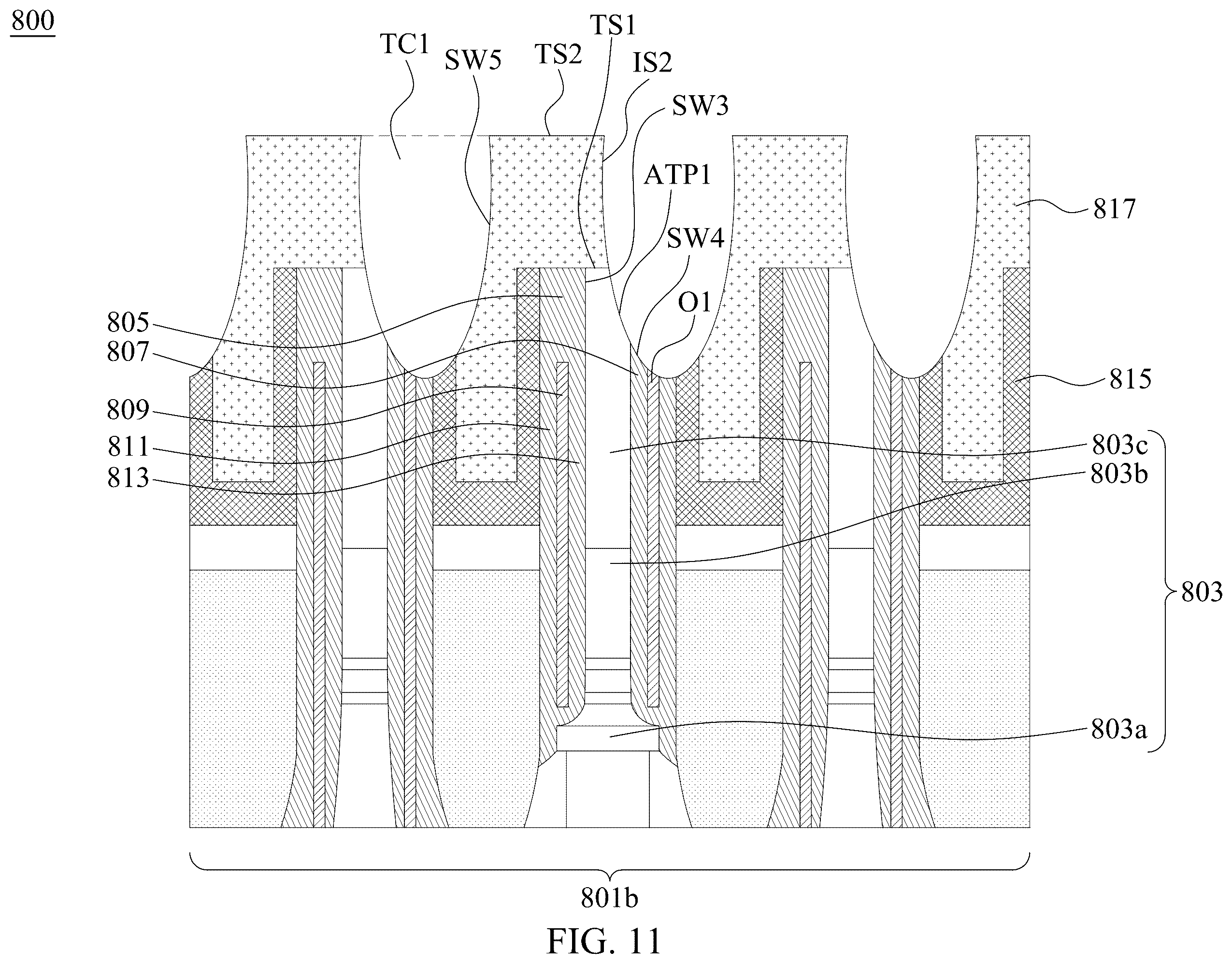 Patent US11832437 Figure 11 – Semiconductor memory device with air gaps for reducing current leakage