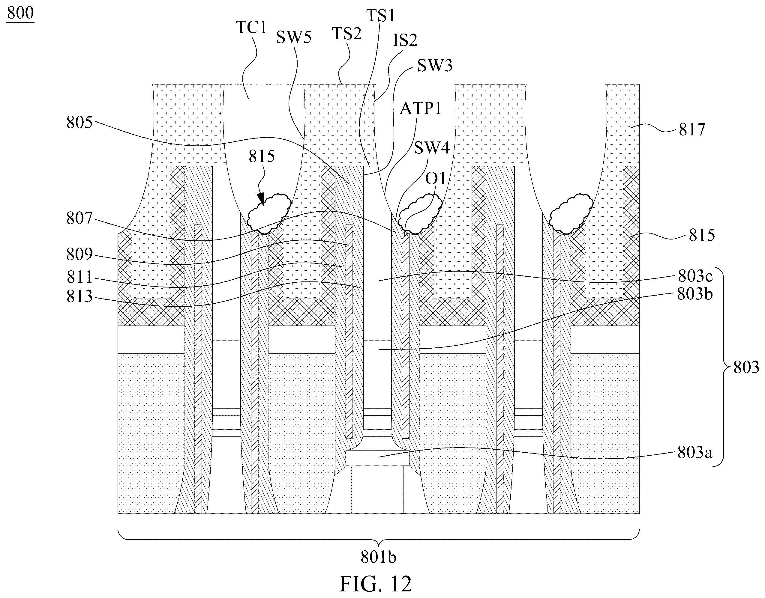 Patent US11832437 Figure 12 – Semiconductor memory device with air gaps for reducing current leakage