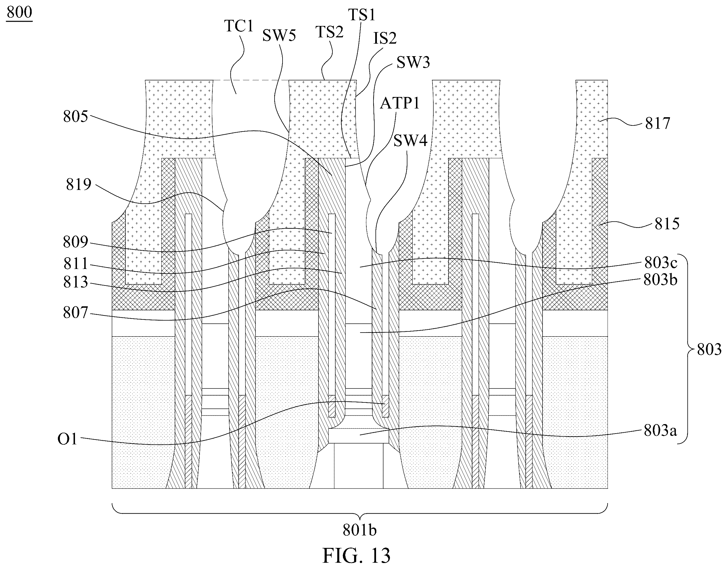 Patent US11832437 Figure 13 – Semiconductor memory device with air gaps for reducing current leakage