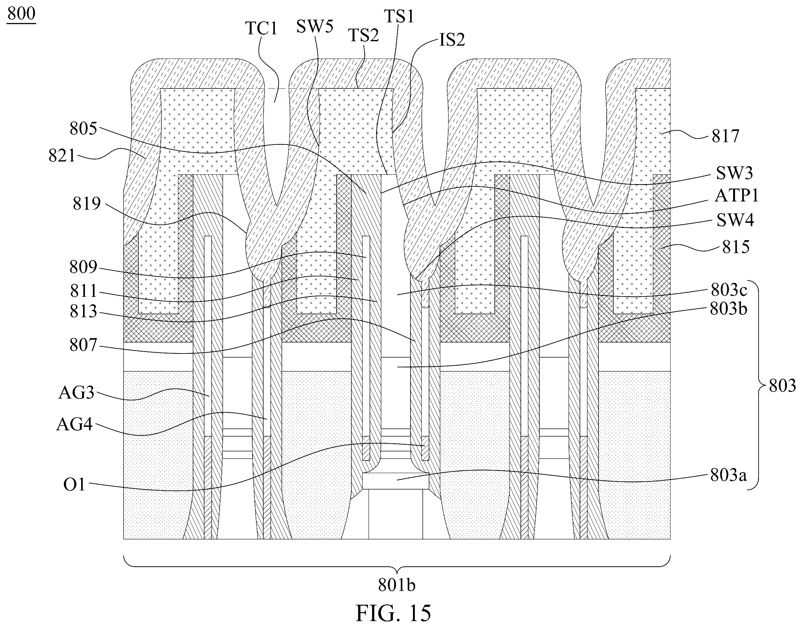 Patent US11832437 Figure 15 – Semiconductor memory device with air gaps for reducing current leakage