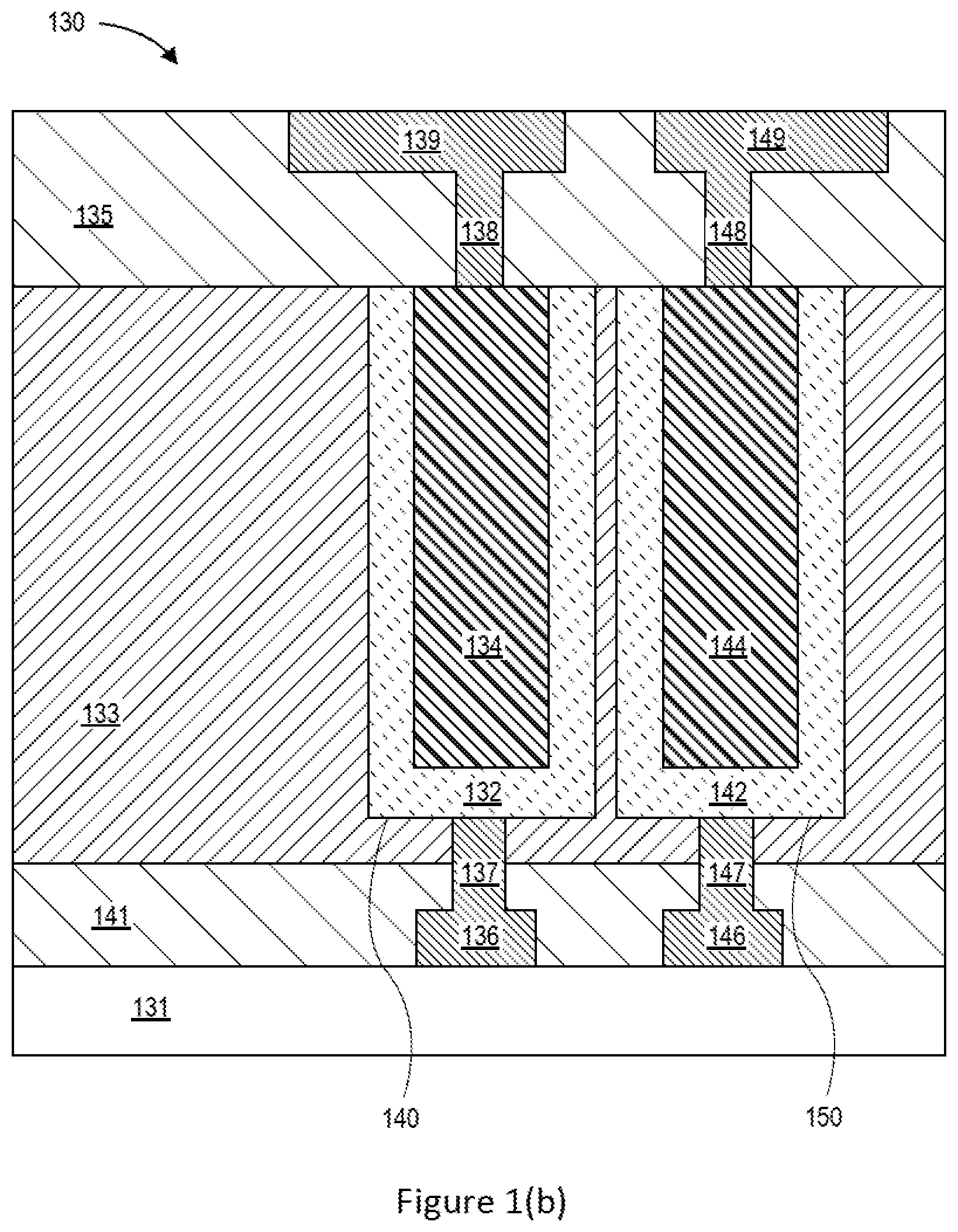 Patent US11832438 Figure 2 – Capacitor connections in dielectric layers