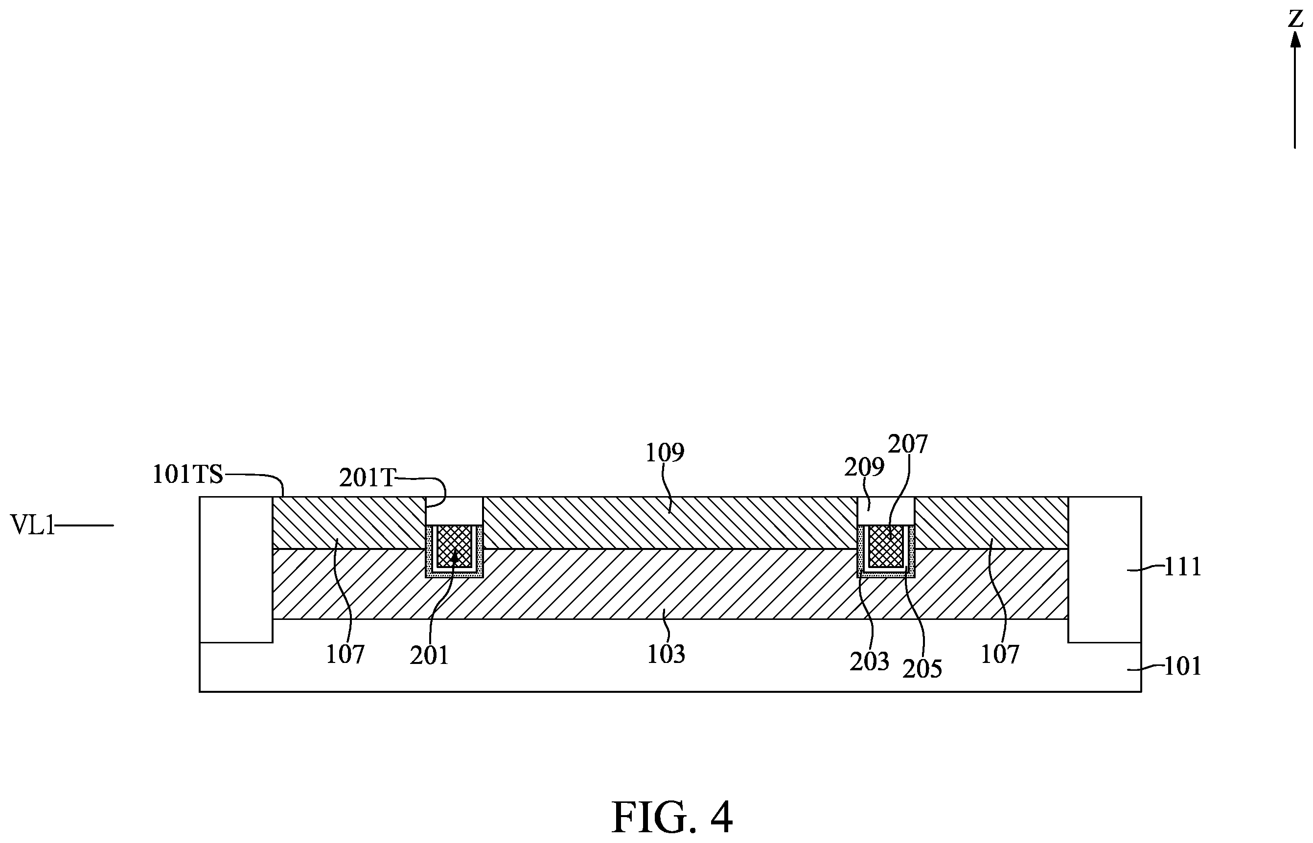 Patent US11832439 Figure 4 – Semiconductor device with pad structure and method for fabricating the same