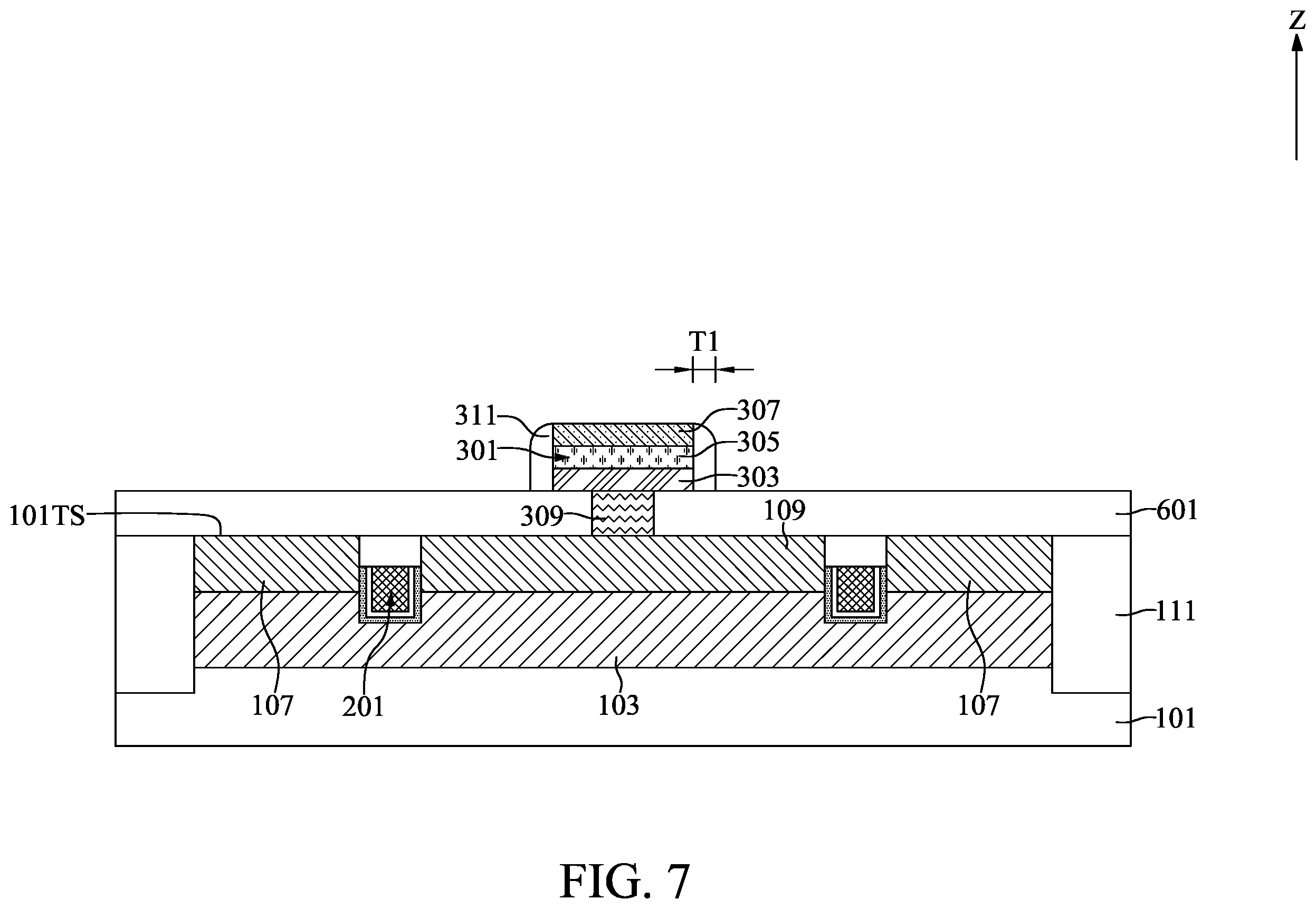 Patent US11832439 Figure 7 – Semiconductor device with pad structure and method for fabricating the same
