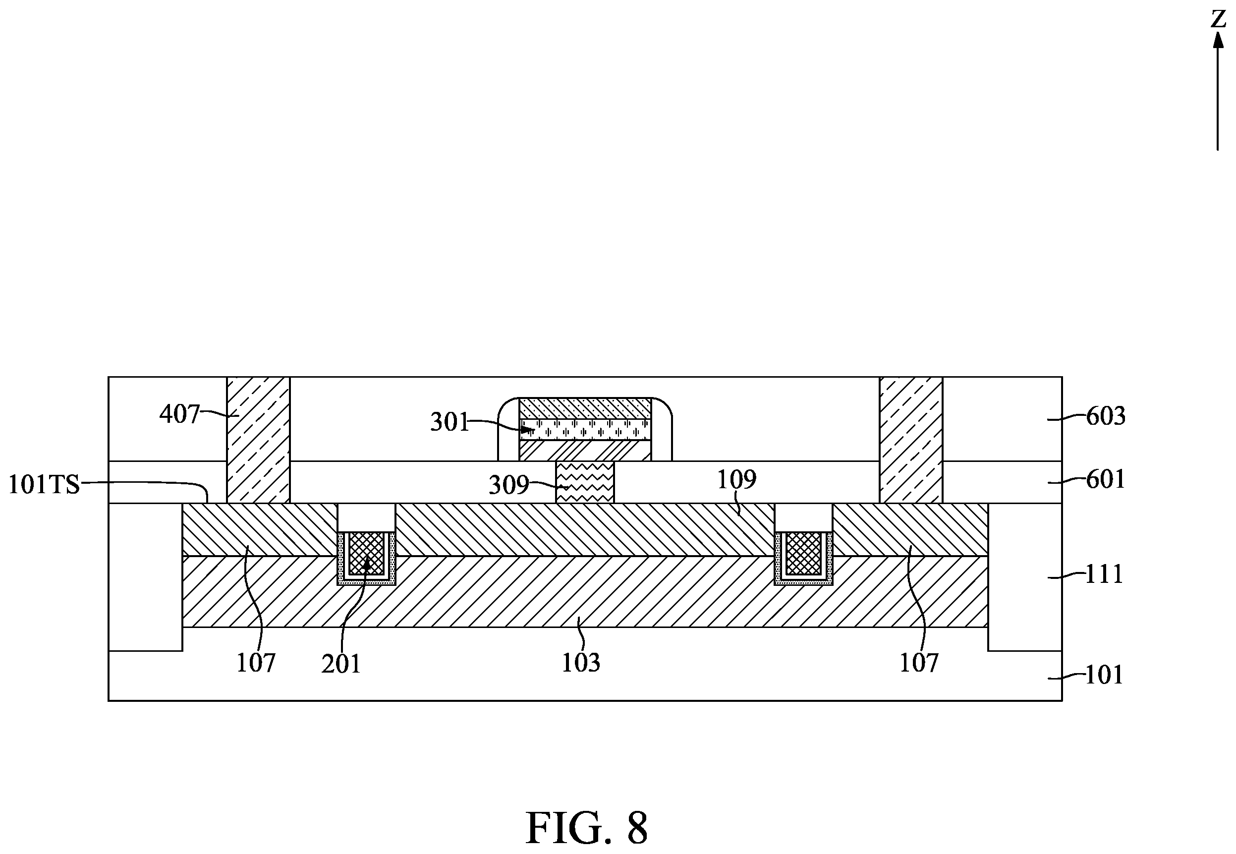 Patent US11832439 Figure 8 – Semiconductor device with pad structure and method for fabricating the same