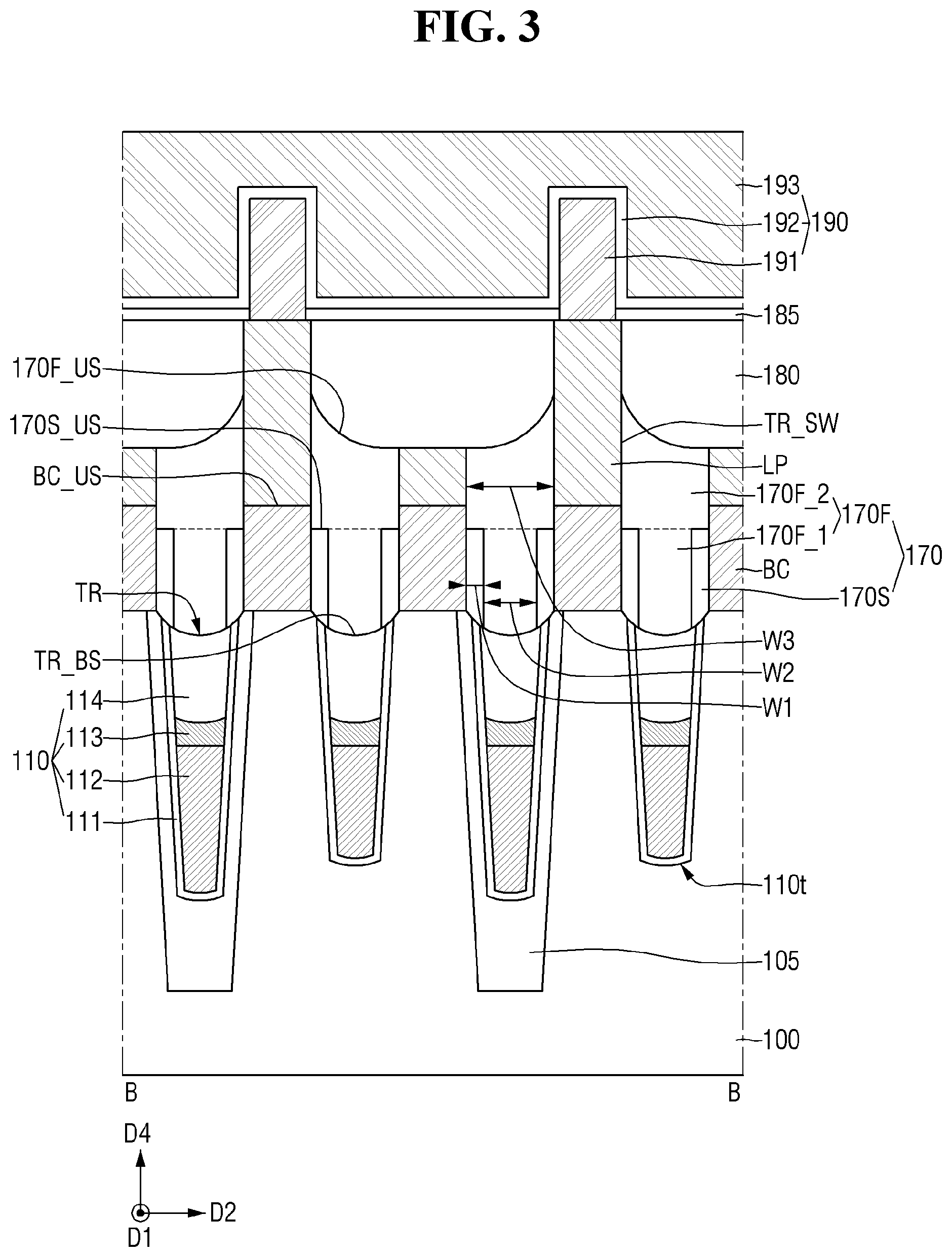 Patent US11832442 Figure 3 – Semiconductor memory device with buried contacts and a fence