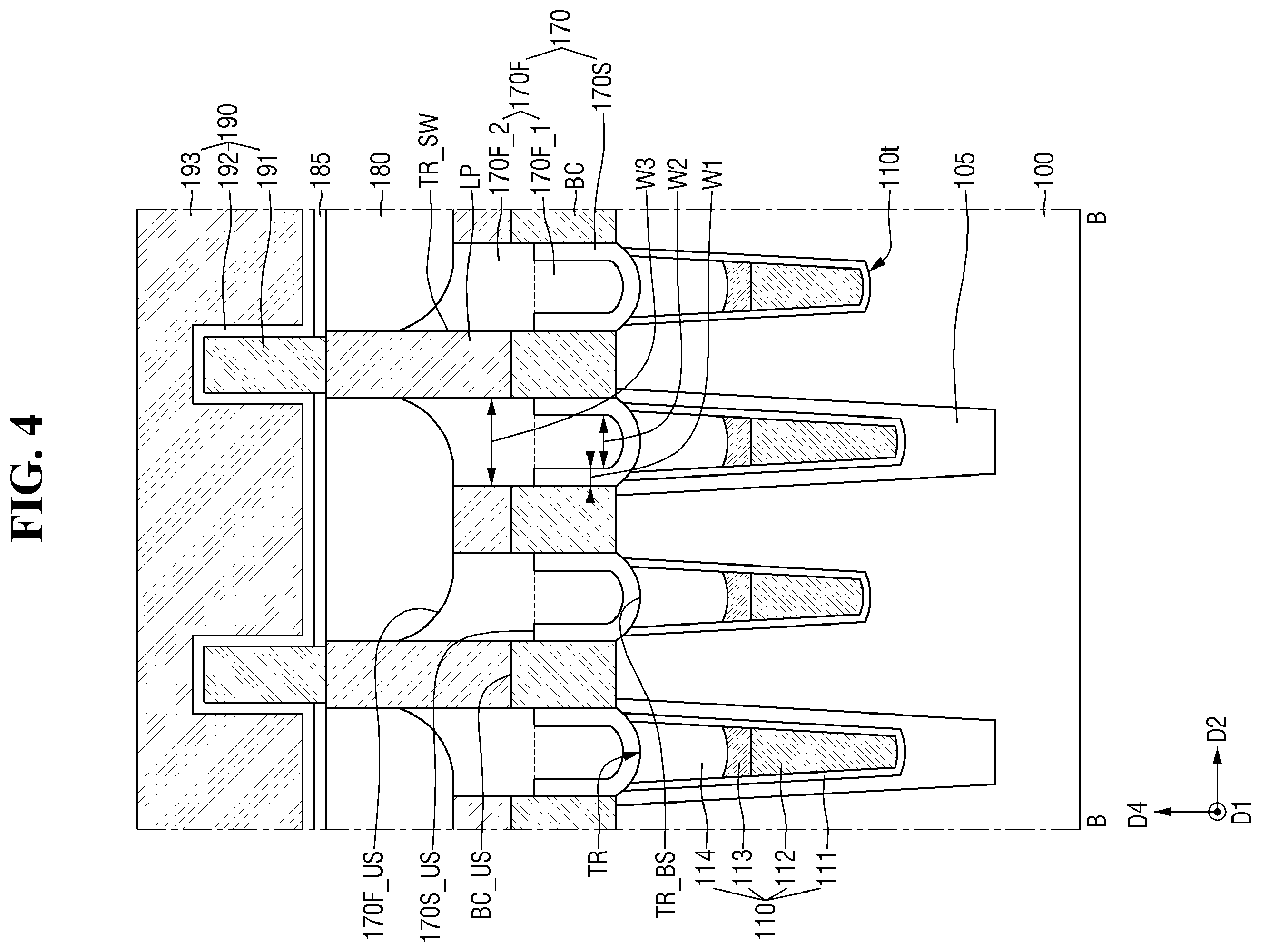 Patent US11832442 Figure 4 – Semiconductor memory device with buried contacts and a fence