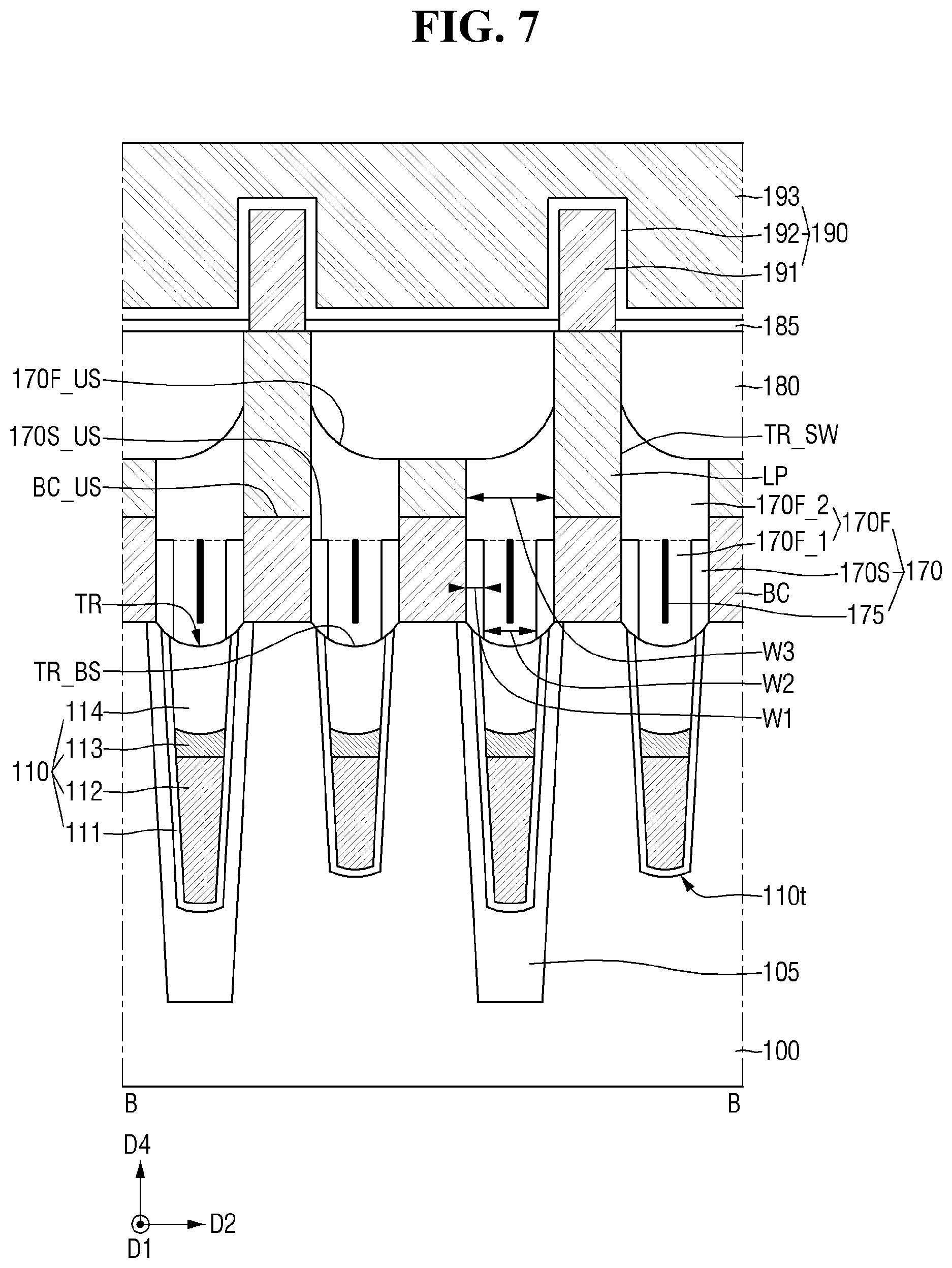Patent US11832442 Figure 7 – Semiconductor memory device with buried contacts and a fence