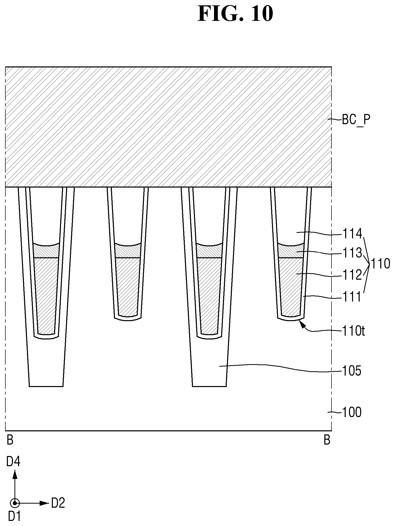 Patent US11832442 Figure 10 – Semiconductor memory device with buried contacts and a fence