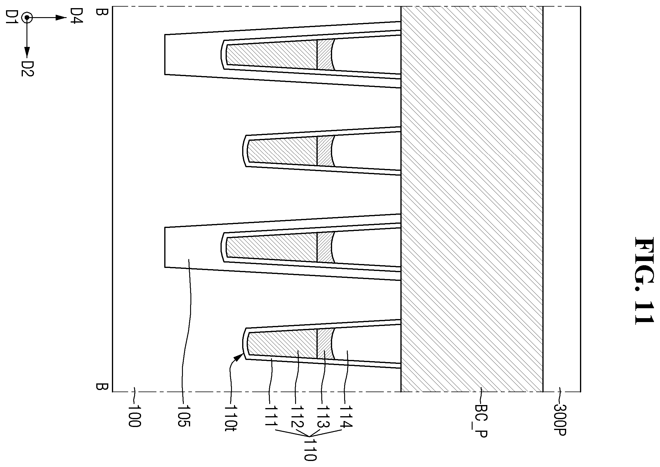 Patent US11832442 Figure 11 – Semiconductor memory device with buried contacts and a fence