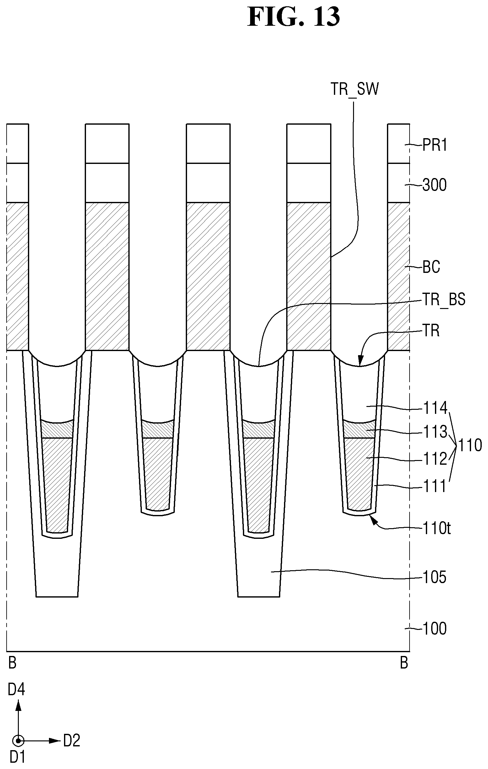Patent US11832442 Figure 13 – Semiconductor memory device with buried contacts and a fence