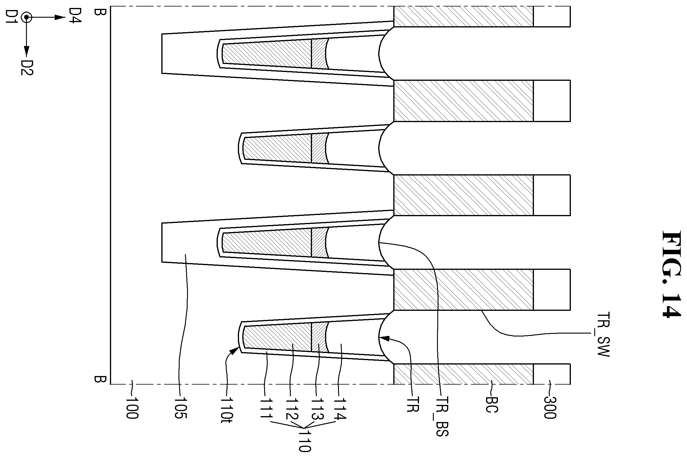 Patent US11832442 Figure 14 – Semiconductor memory device with buried contacts and a fence