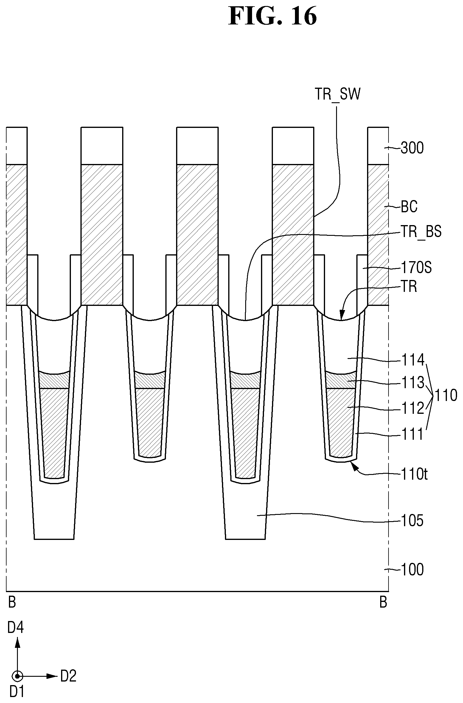 Patent US11832442 Figure 16 – Semiconductor memory device with buried contacts and a fence